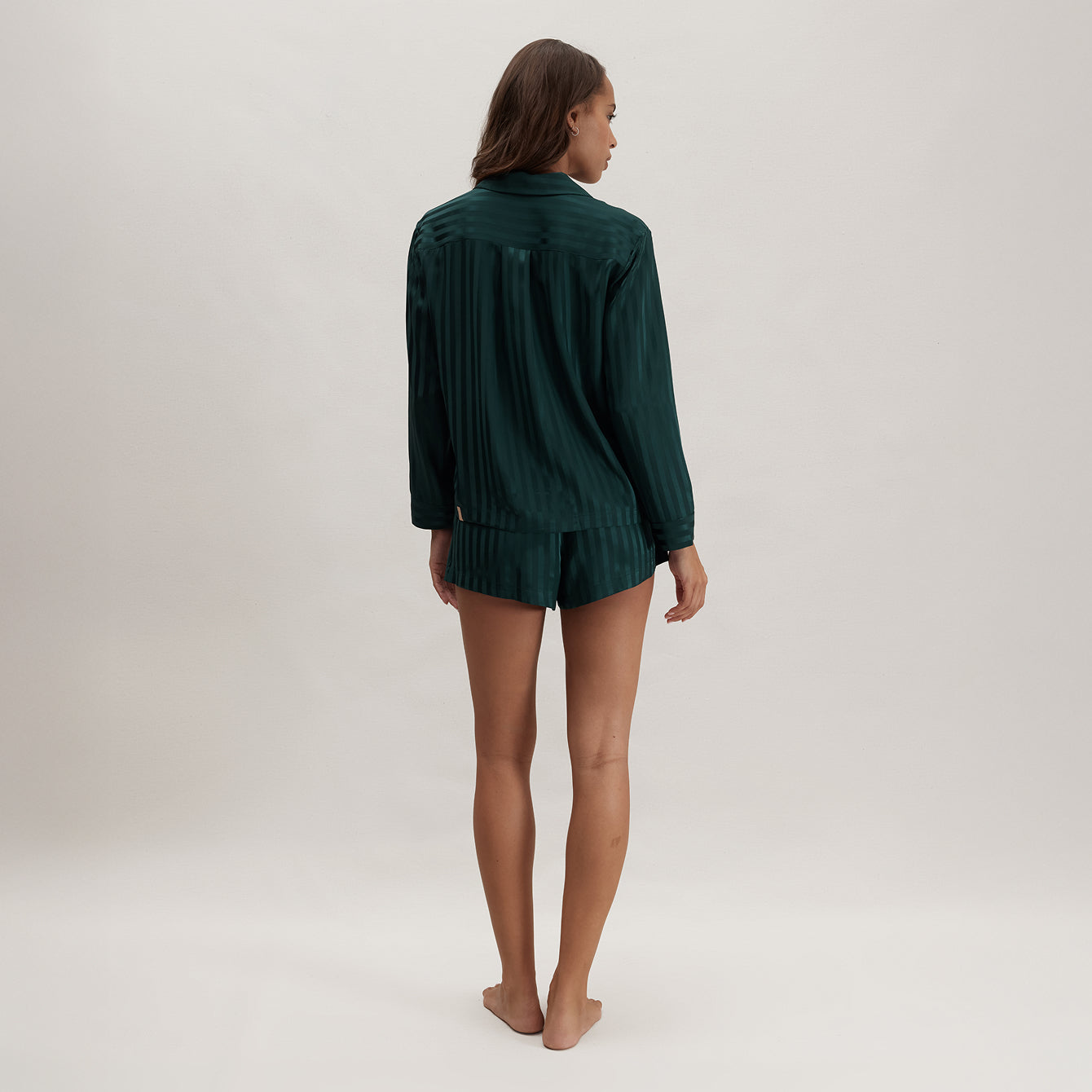 Washable Silk Striped Jacquard Button Up Long Sleeve Short Set