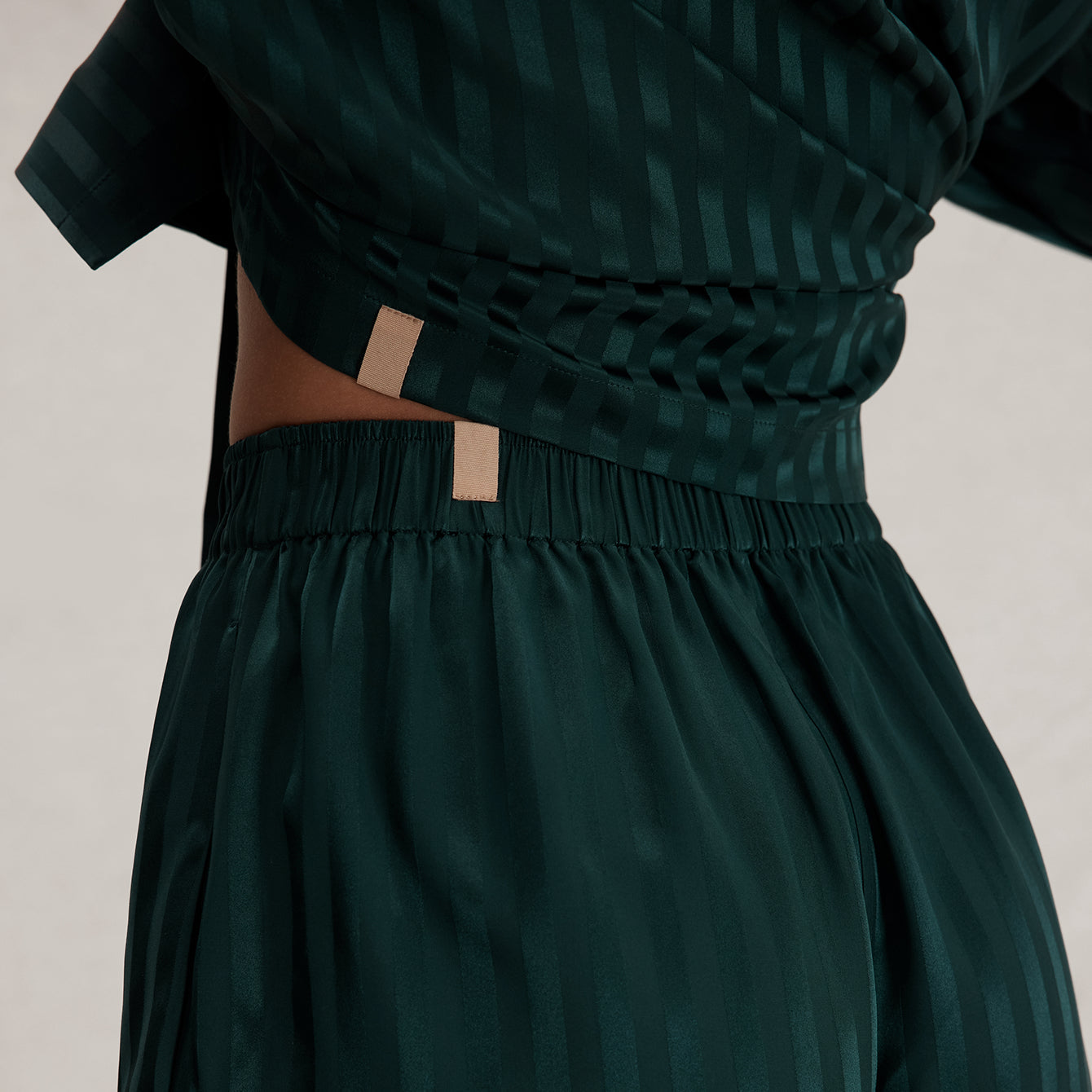 Washable Silk Striped Jacquard Button Up Long Sleeve Short Set