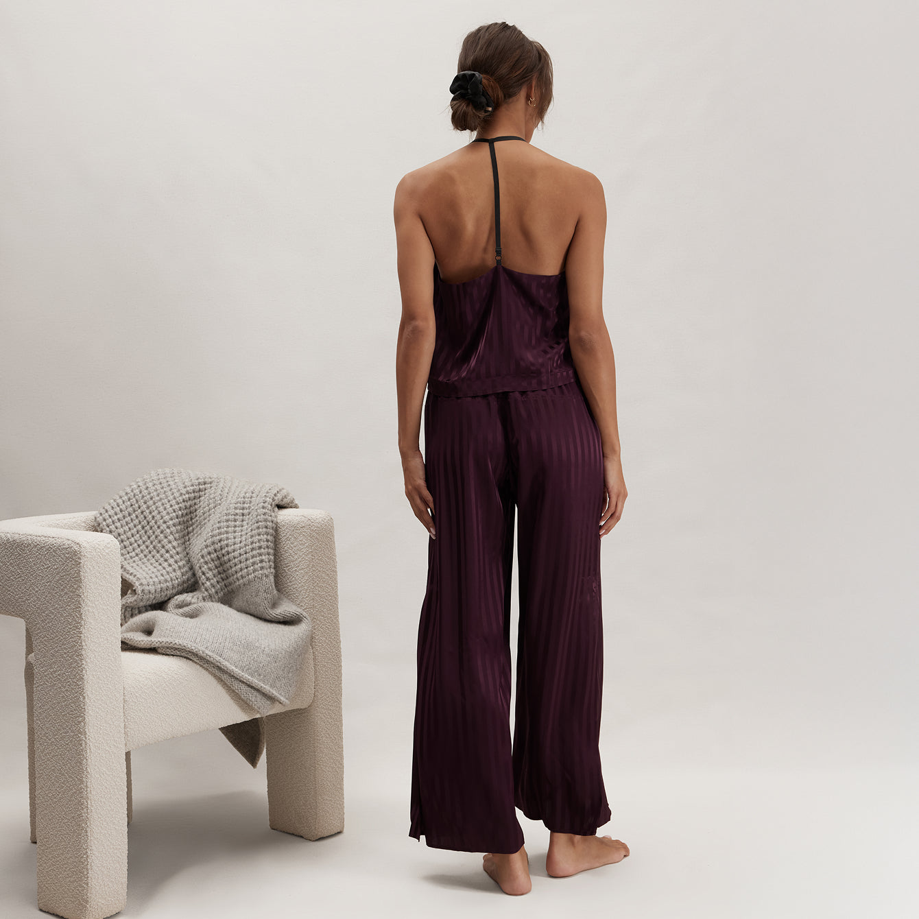 Washable Silk Striped Jacquard Cami Pant Set