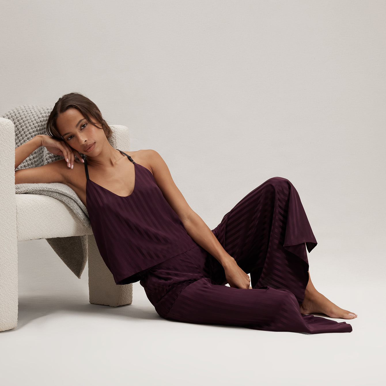 Washable Silk Striped Jacquard Cami Pant Set