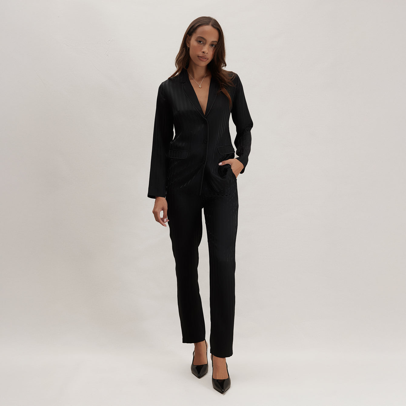 Silk Striped Jacquard Tuxedo Pajama Set