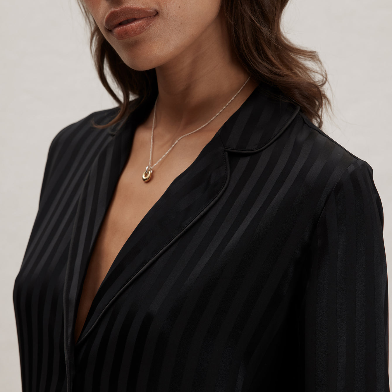 Silk Striped Jacquard Tuxedo Pajama Set