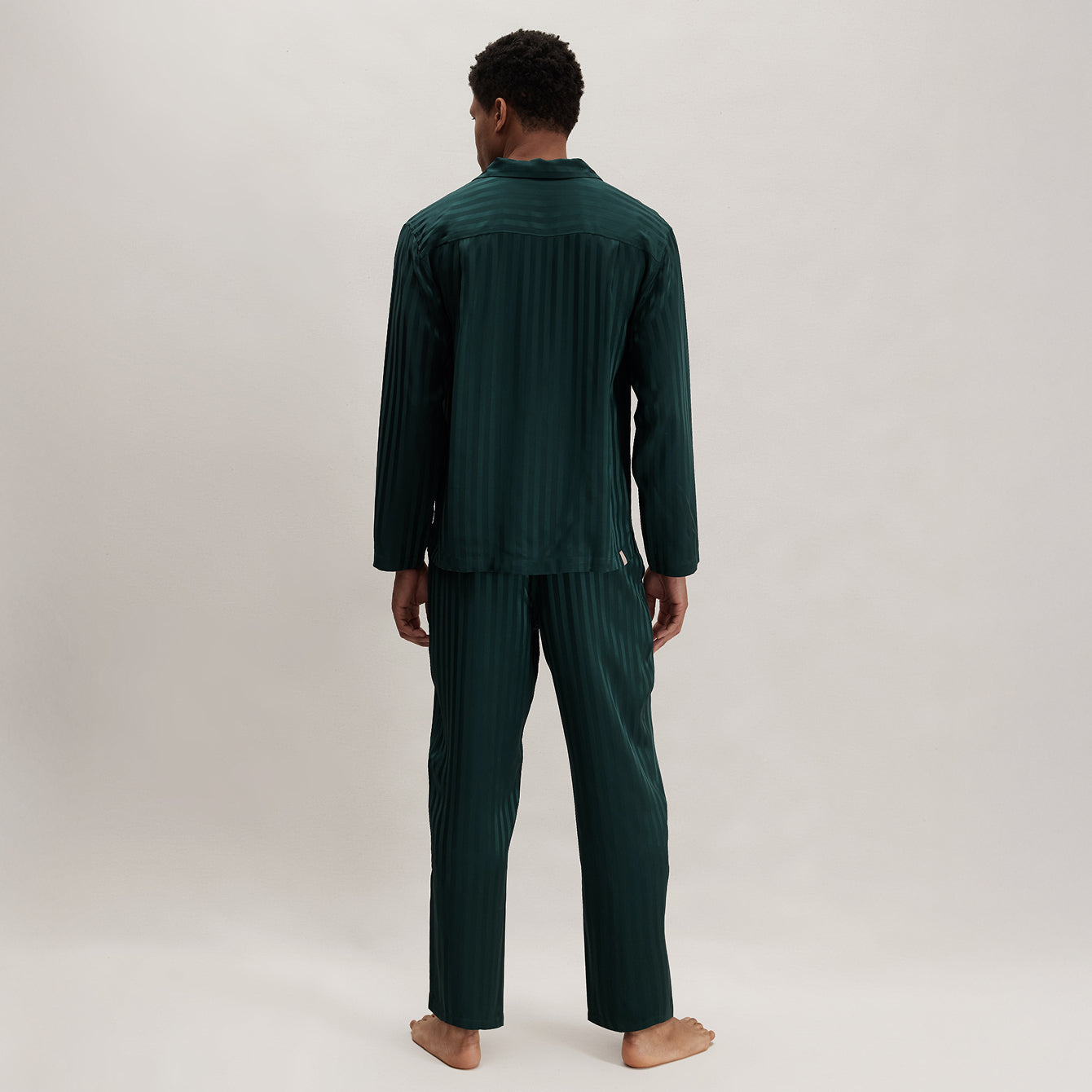 Men's Washable Silk Striped Jacquard Button Up Set