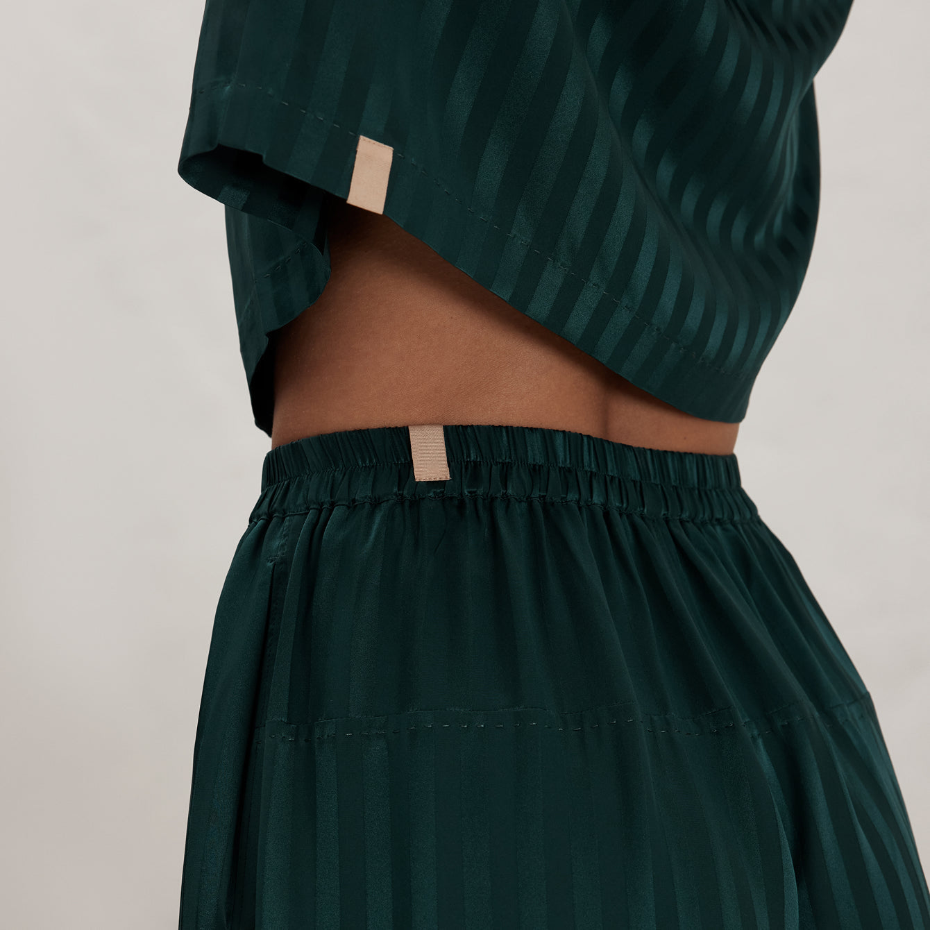 Washable Silk Striped Jacquard High Rise Pant Set