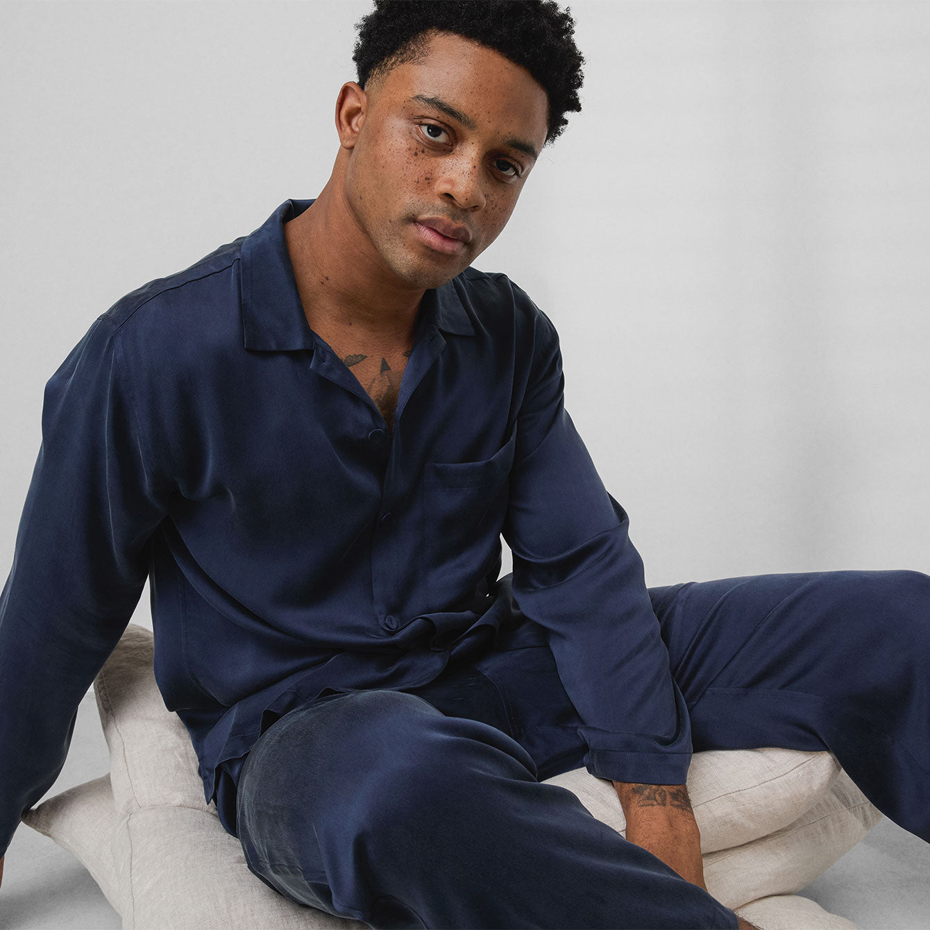 Men's Washable Silk Button Up Set