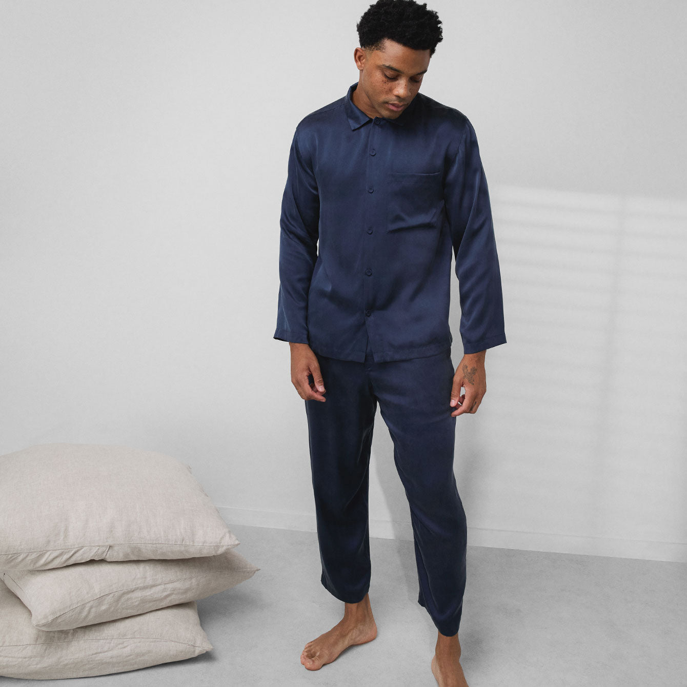 Men's Washable Silk Button Up Set