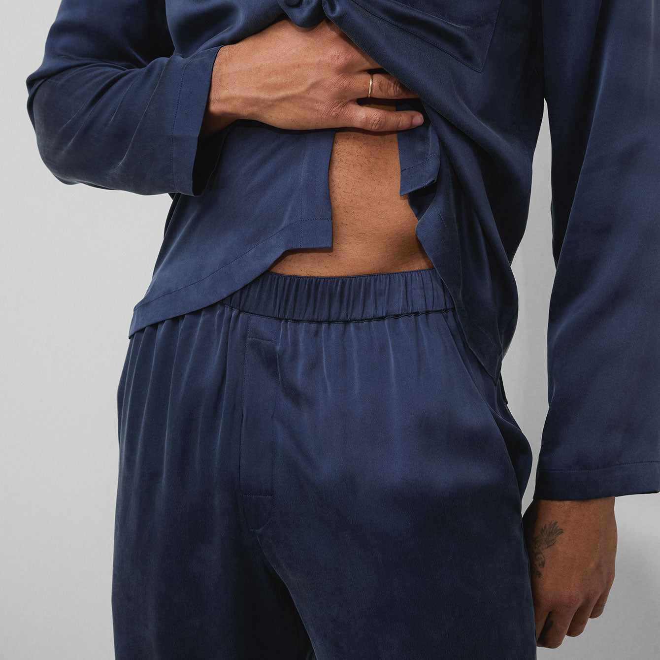 Men's Washable Silk Button Up Set