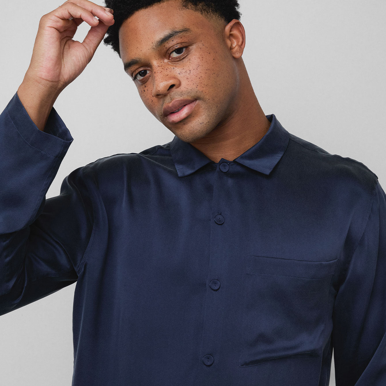 Men's Washable Silk Button Up Set