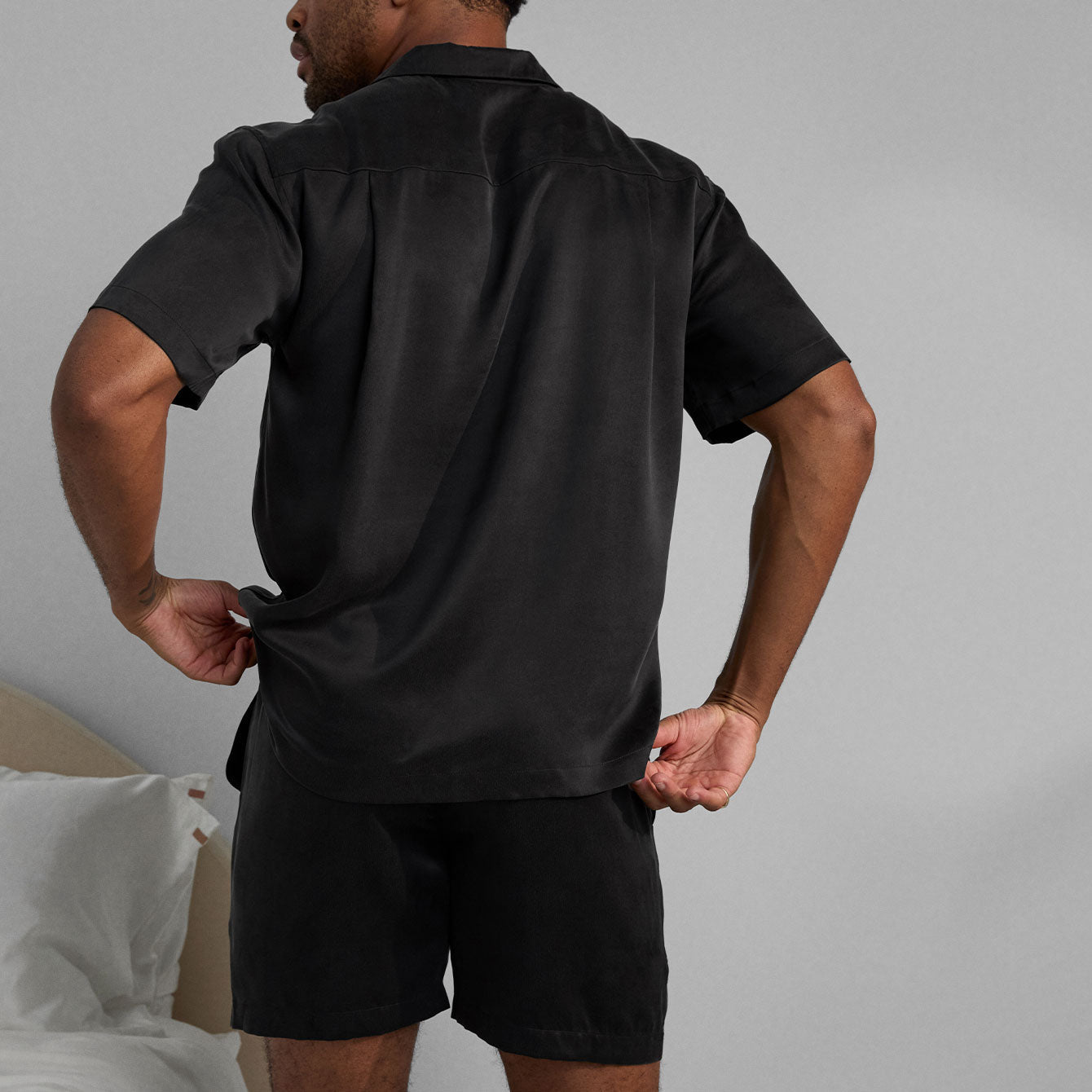 Men's Washable Silk Button Up Short Set
