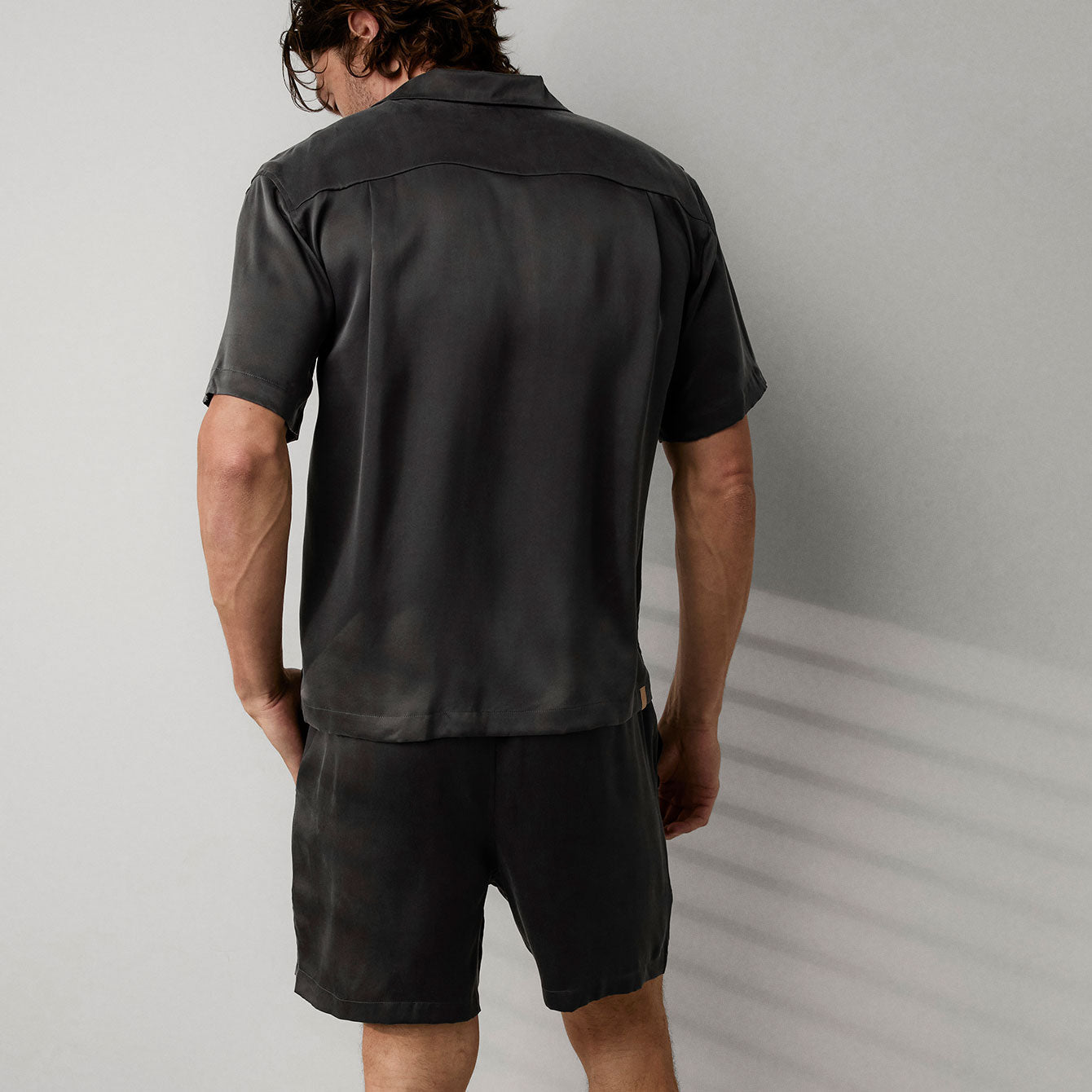 Men's Washable Silk Button Up Short Set