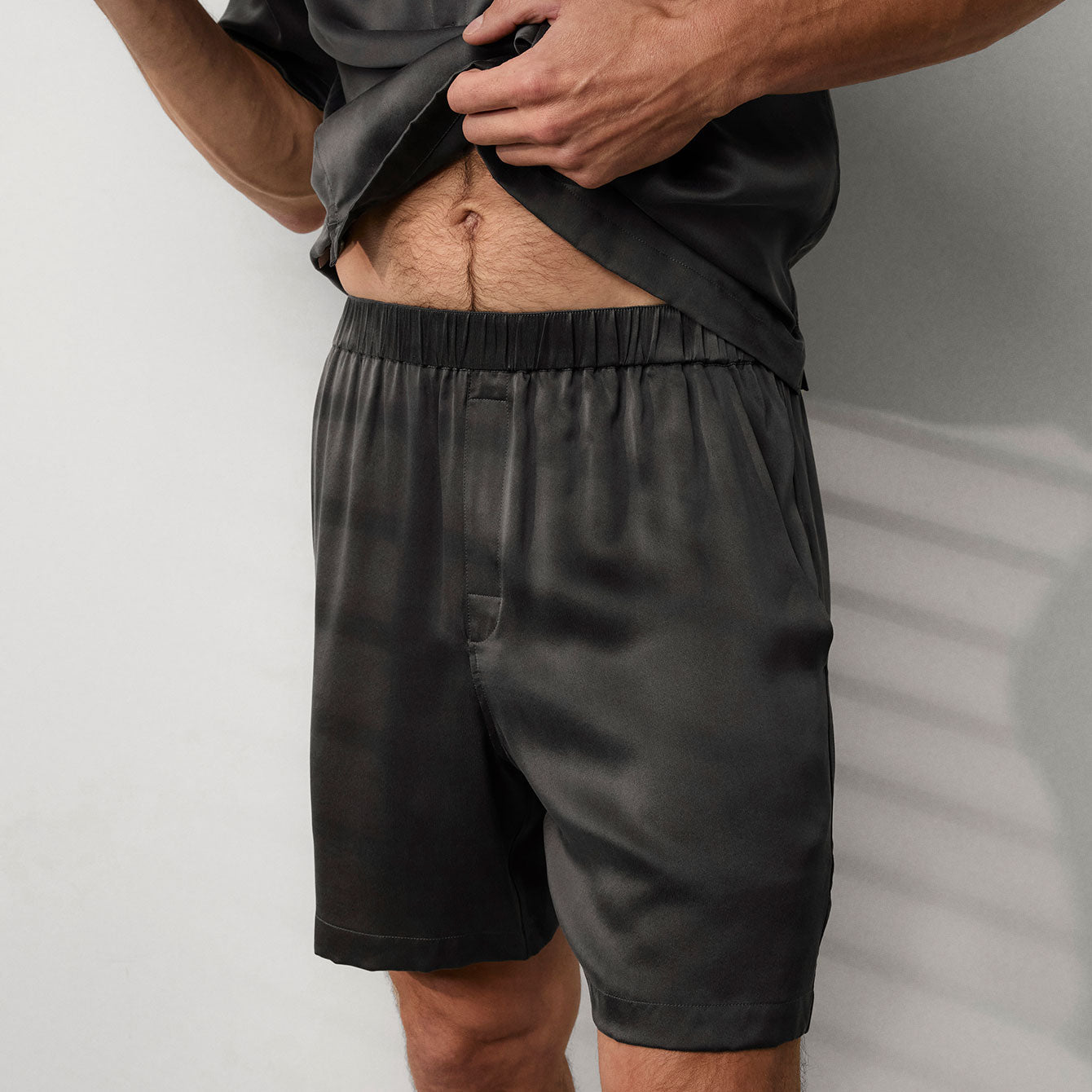 Men's Washable Silk Button Up Short Set