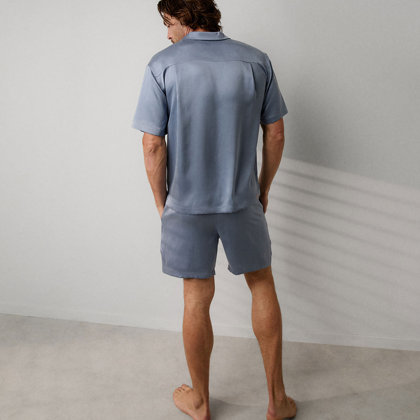 Men's Washable Silk Button Up Short Set