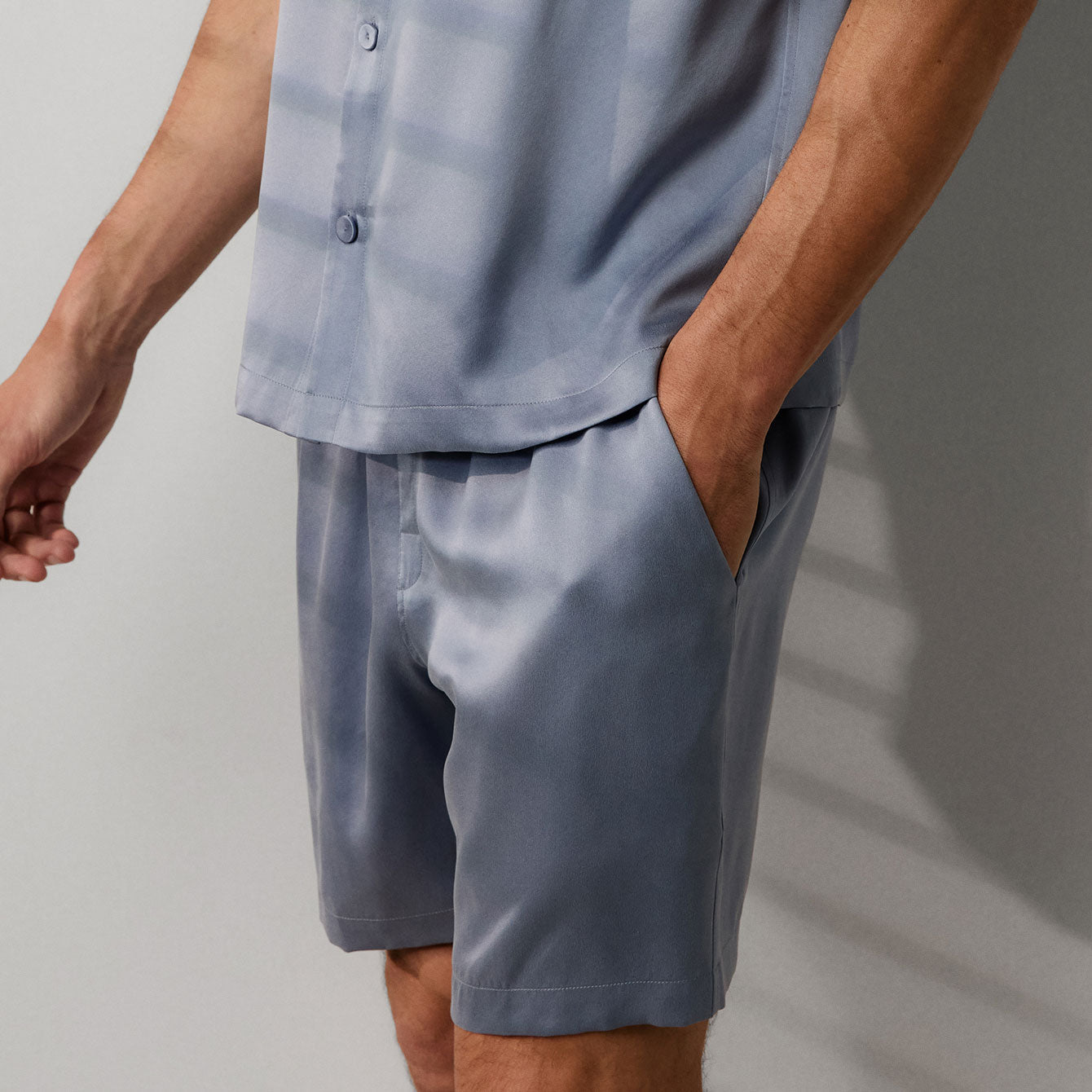 Men's Washable Silk Button Up Short Set