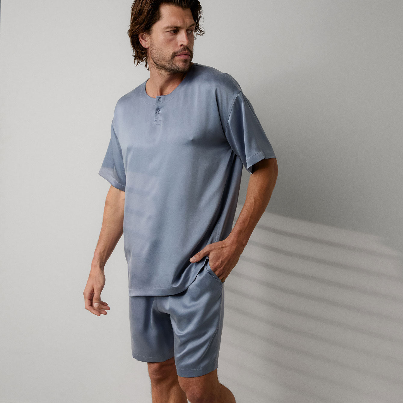 Men's Washable Silk Short Set