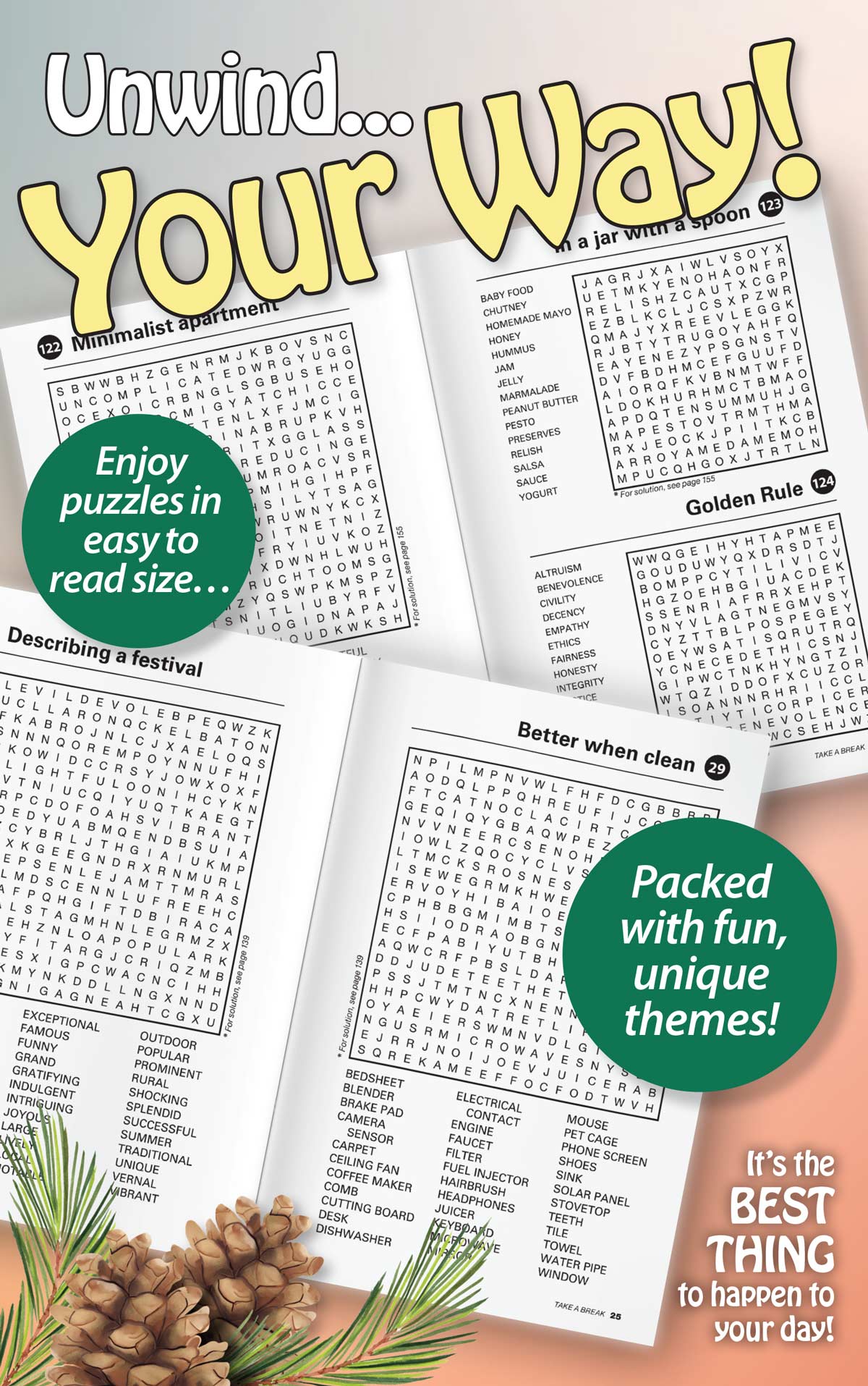 Take a Break - Word Search: 144+ Puzzles, 10 Bonus Crisscross & Fill-In Puzzles, Autumn Themed, Brain Challenges, Mind-Boosting Fun, Relax, Unwind, Unplug, De-Stress, Reduce Anxiety & Solve!