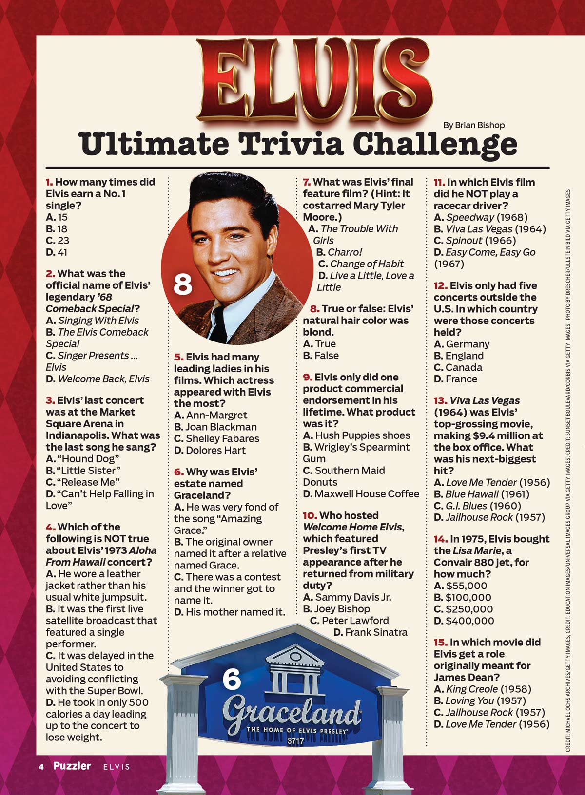 TV Guide - Elvis Puzzler: His Movies & Music, Criss Cross, Word Sudoku, Missing Letters, Spot The Differences, Scrambles, Trivia, Crossword, Word Searches, Mix & Match Song Titles, Logic & More!