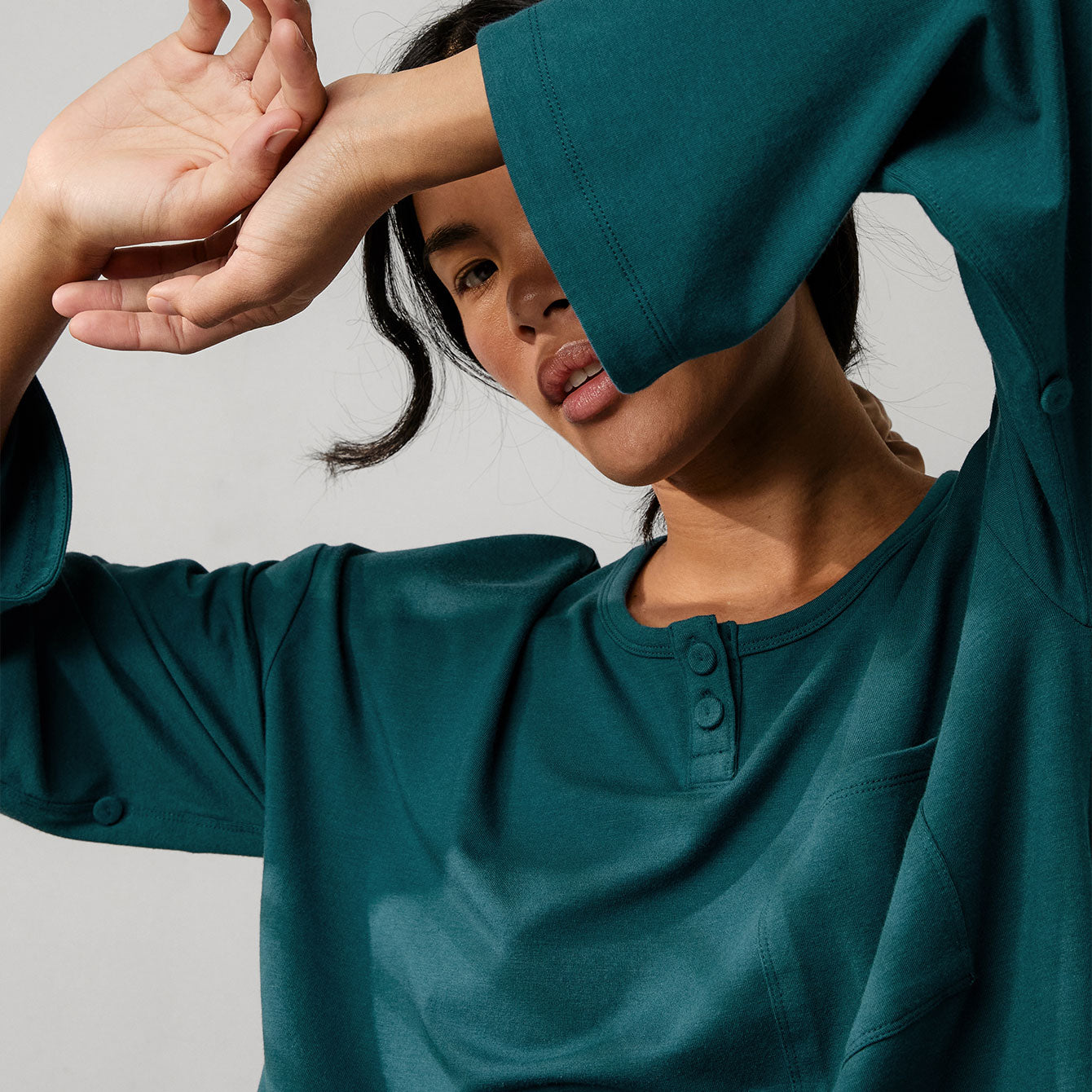 Slumberknit™ Long Sleeve Henley Short Set