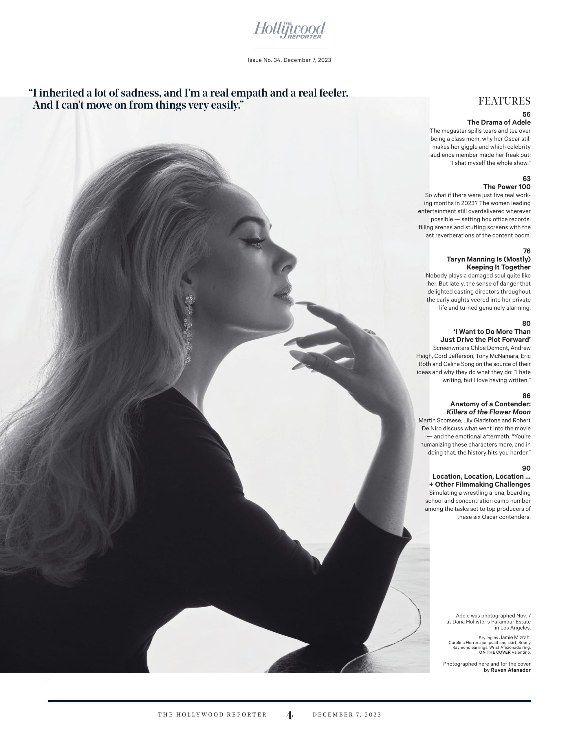 The Hollywood Reporter - 23.12.07 Edition: Adele! Women In Entertainment!, Megastar Spills Tears & Tea, 100 Women Leading Entertainment, Taryn Manning's Private Life, Killers Of The Flower Moon & More