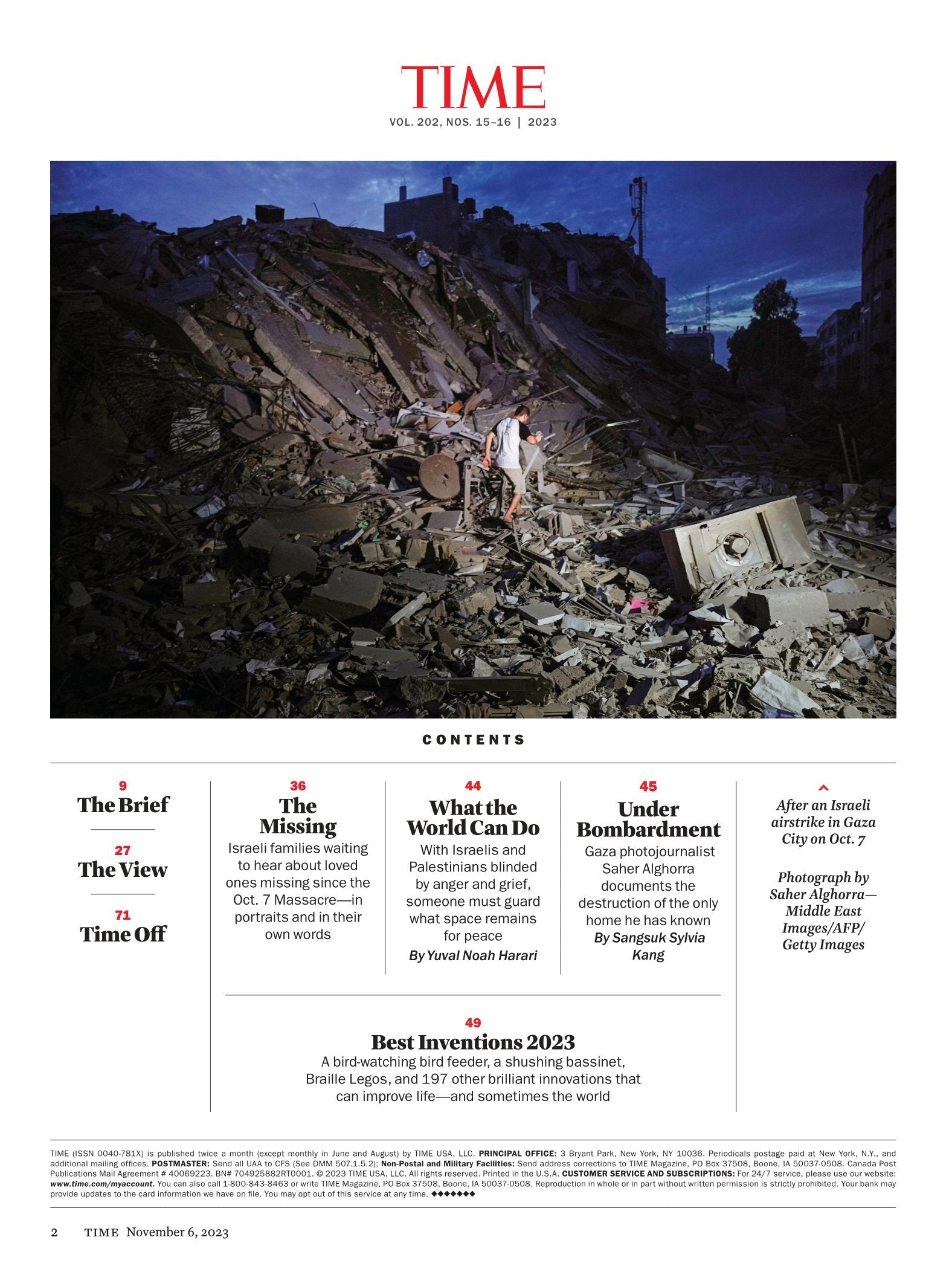 TIME Magazine - 11.06.23 Edition: Best Innovations Of 2023, The 200 Innovations Changing Our Lives, Israelis & Palestinians Grief, Gaza Photojournalist, Bed Bug Infestation, Internet Obsessions & More