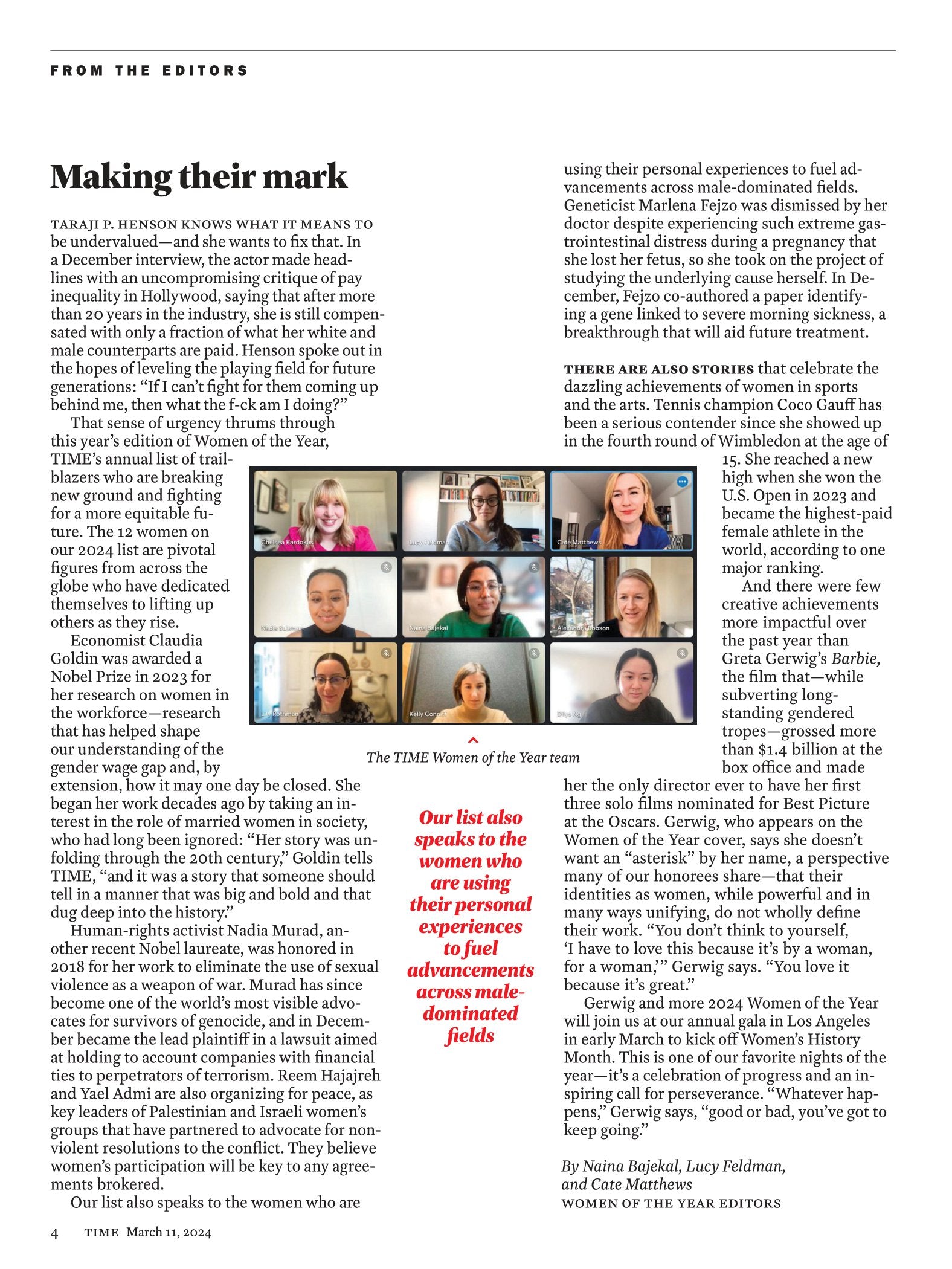 TIME Magazine - 03.11.24 Edition: Women Of The Year Greta Gerwig, 11 Leaders Building An Equal Feature, Antisemitism, Donald Trump's Many Trials, South Korea's Demographic Crisis, Ukraine War & More!