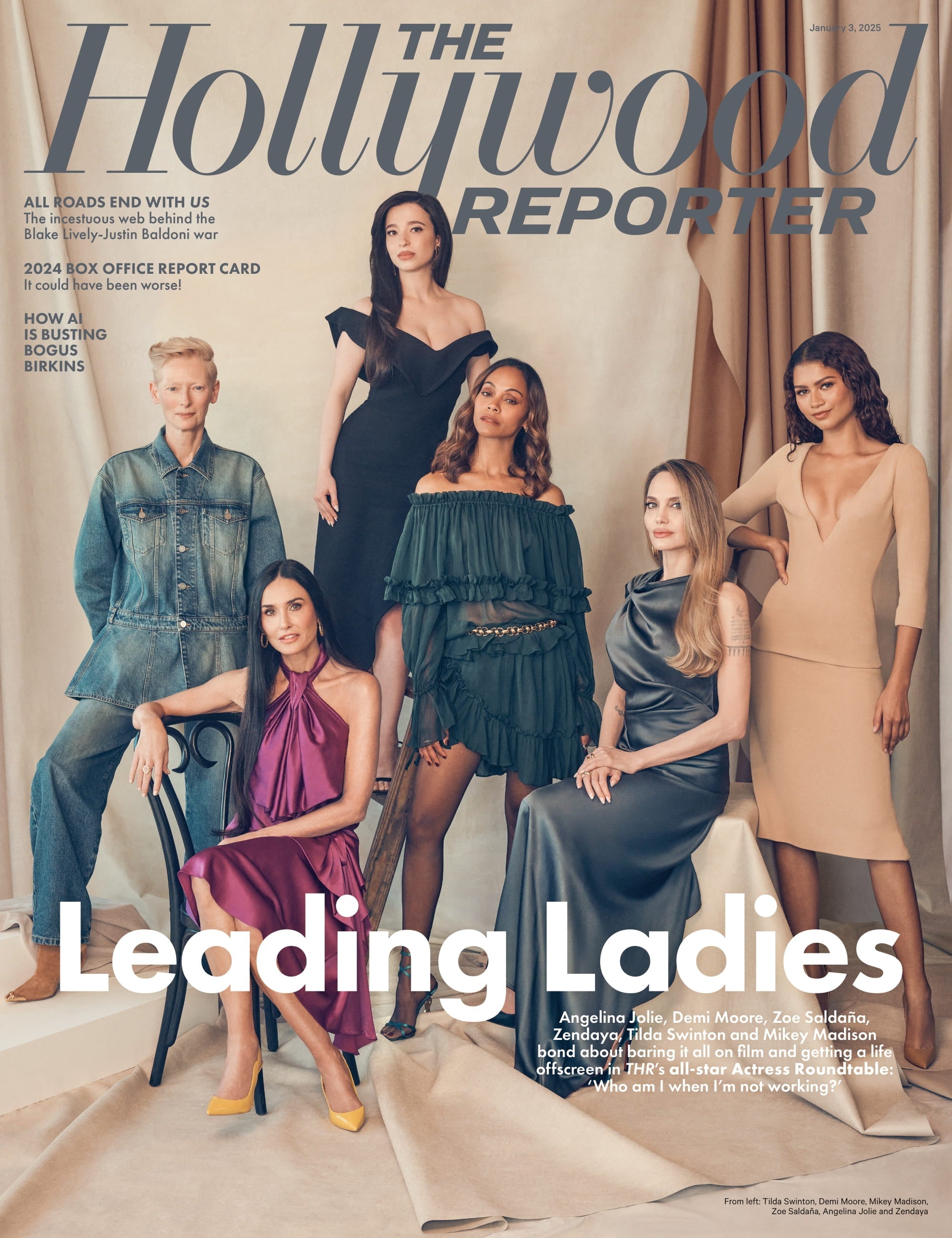 The Hollywood Reporter - 25.01.03 Edition: Leading Ladies, 2024 Actress Roundtable, Blake Lively & Justin Baldoni Feud, 2024 Box Office Report Card, AI Exposes Bogus Shoes, The Golden Globes & More!