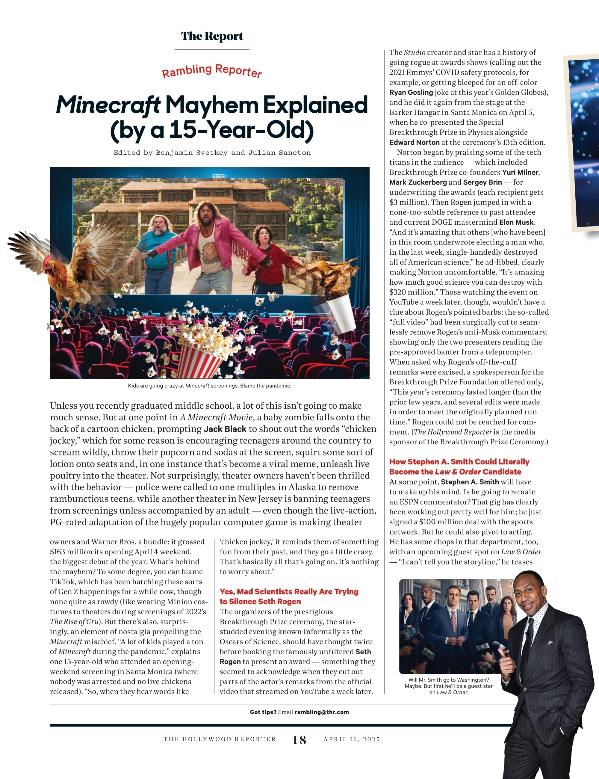 The Hollywood Reporter - 25.04.16 Edition: Tina Fey Returns, Justin Bieber’s Faith Crisis, Minecraft Mess, Gracie Lawrence, Seth Rogen, Hollywood's Tariff Fears, David Blaine’s Bold New Act & More!
