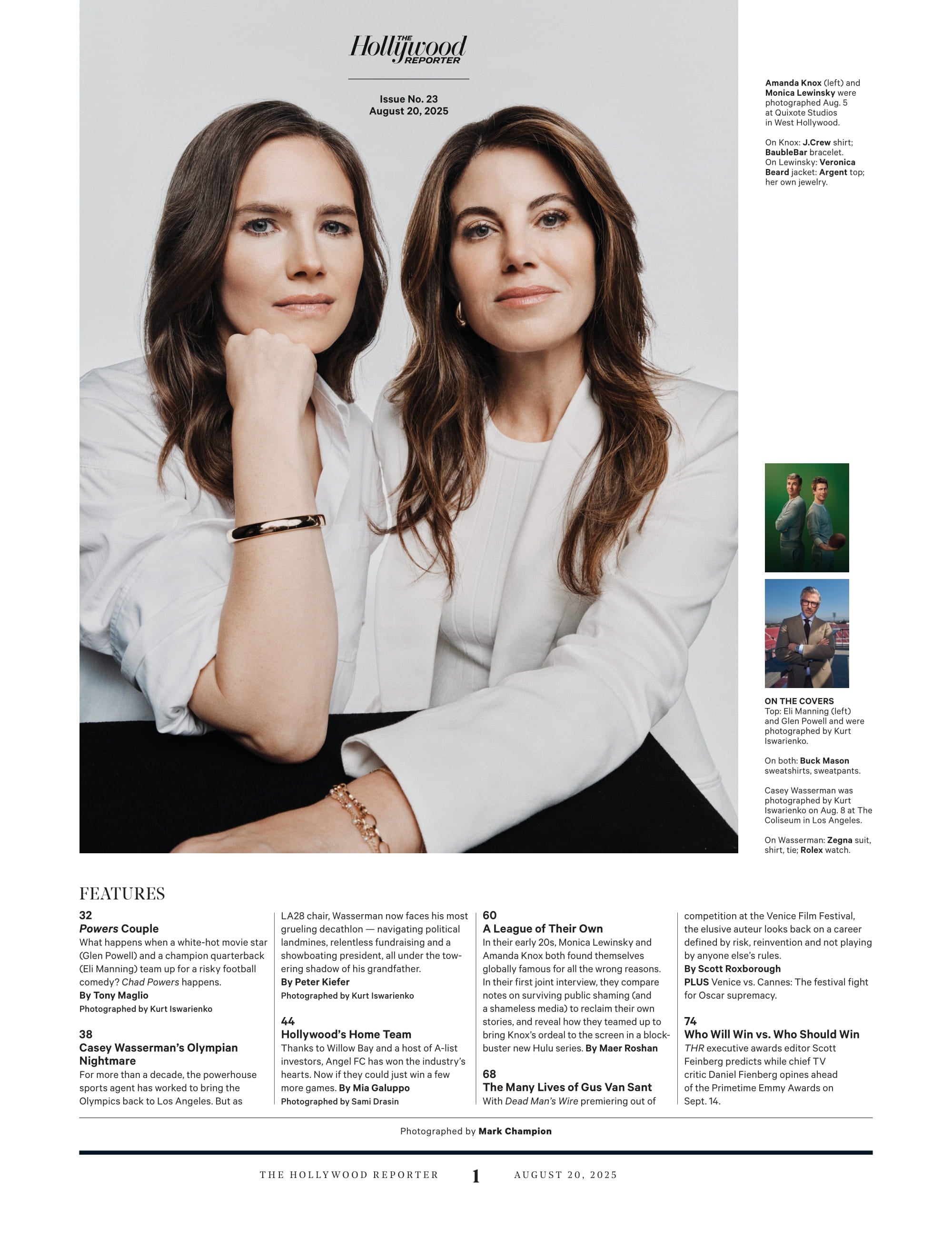 The Hollywood Reporter - 25.08.20 Edition: Eli Manning & Glen Powell Team Up, Casey Wasserman's Olympian Nightmare, Amanda Knox & Monica Lewinsky’s New Hulu Series, The U.S. Open & More!