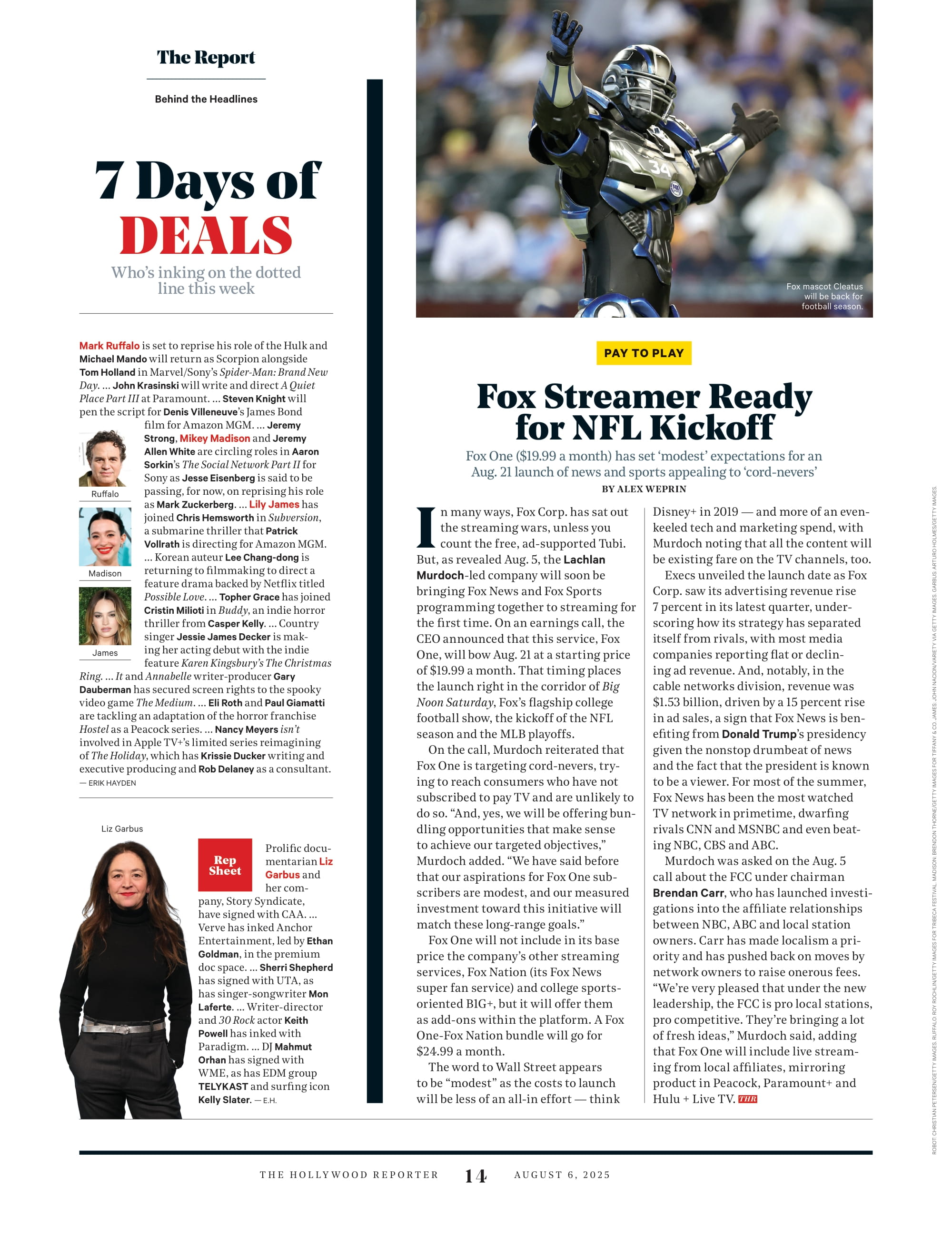 The Hollywood Reporter - 25.08.06 Edition: Britt Lower Is Severance's Most Thrilling Star, Late Night TV Changes, Survivor’s Jeff Probst's TV Hosting Secrets, David Ellison’s Paramount Vision & More!