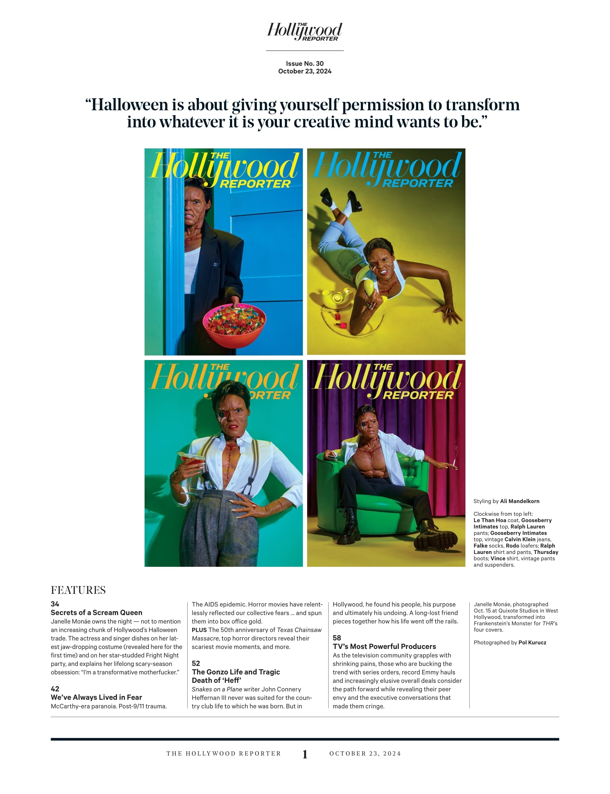 The Hollywood Reporter - 24.10.23 Edition: How Janelle Monáe Became The Queen Of Halloween, Most Spine-Chilling Scenes Ever Shot, Art The Clown Disassembled, Texas Chain Saw Massacre Turns 50 & More!