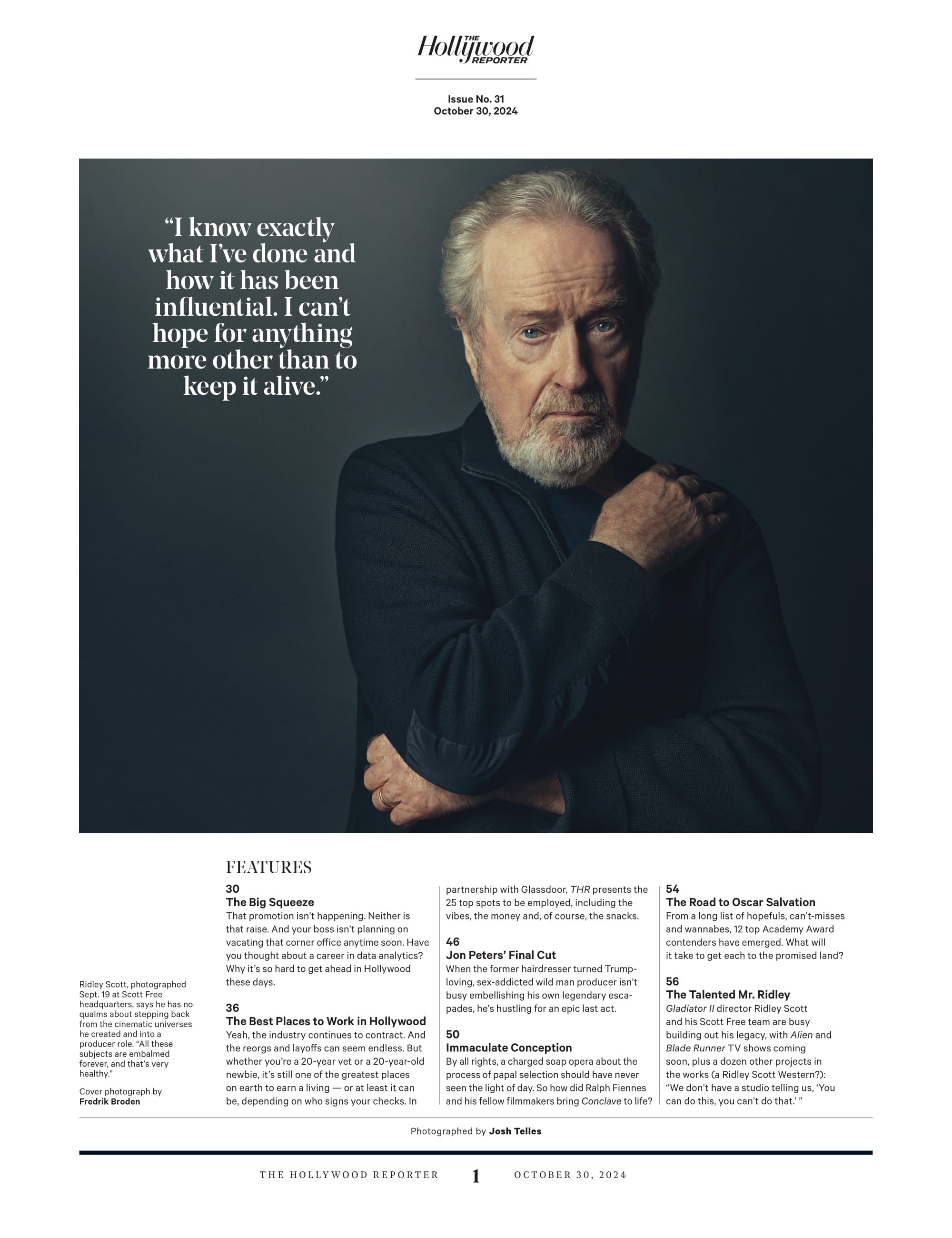 The Hollywood Reporter - 24.10.30 Edition: Why Hollywood Won't Make Room For The Next Generation, 25 Best Places To Work In Entertainment, Salary Breakdown, How To Make More & Race To Replace Bob Iger