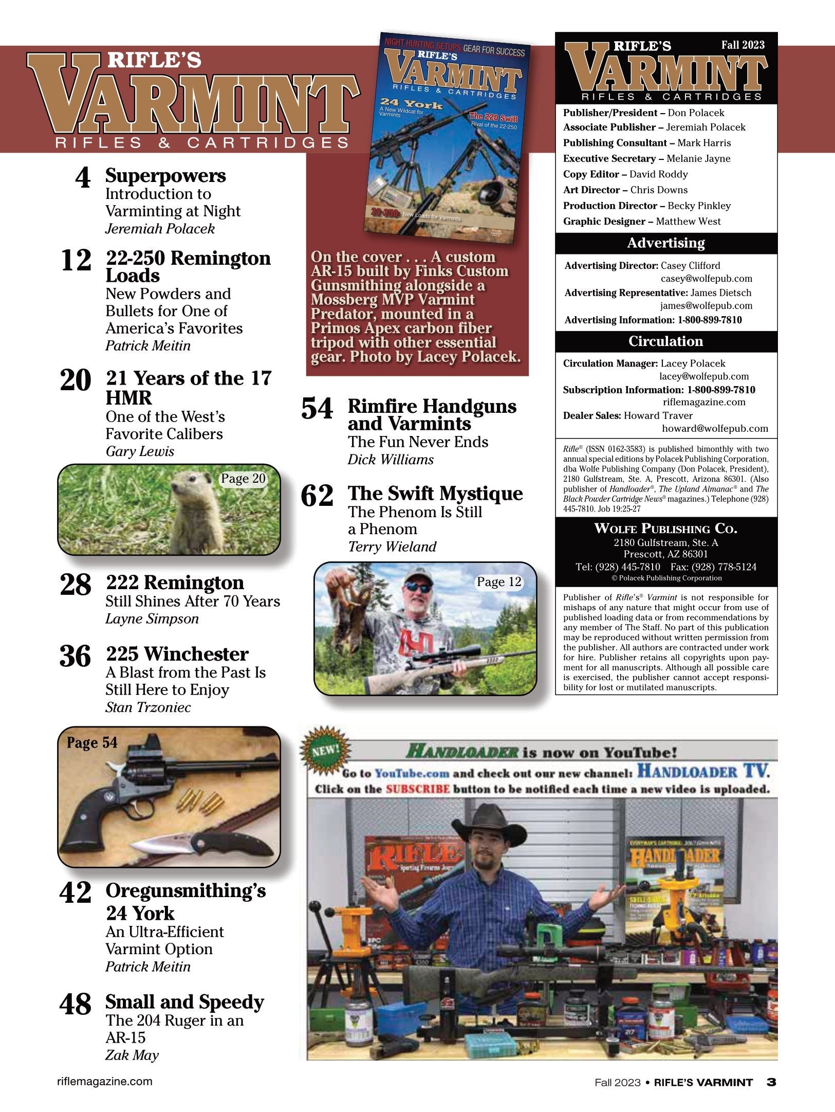 Varmint Rifles & Cartridges Fall 2023 - Varmint Hunting, Night Setups, Gear Guide, 220 Swift, 24 York, .14/221 Walker, 6.5 Creedmoor, Large Game, Bullets, Powder, Long Range, New Wildcat & Loads