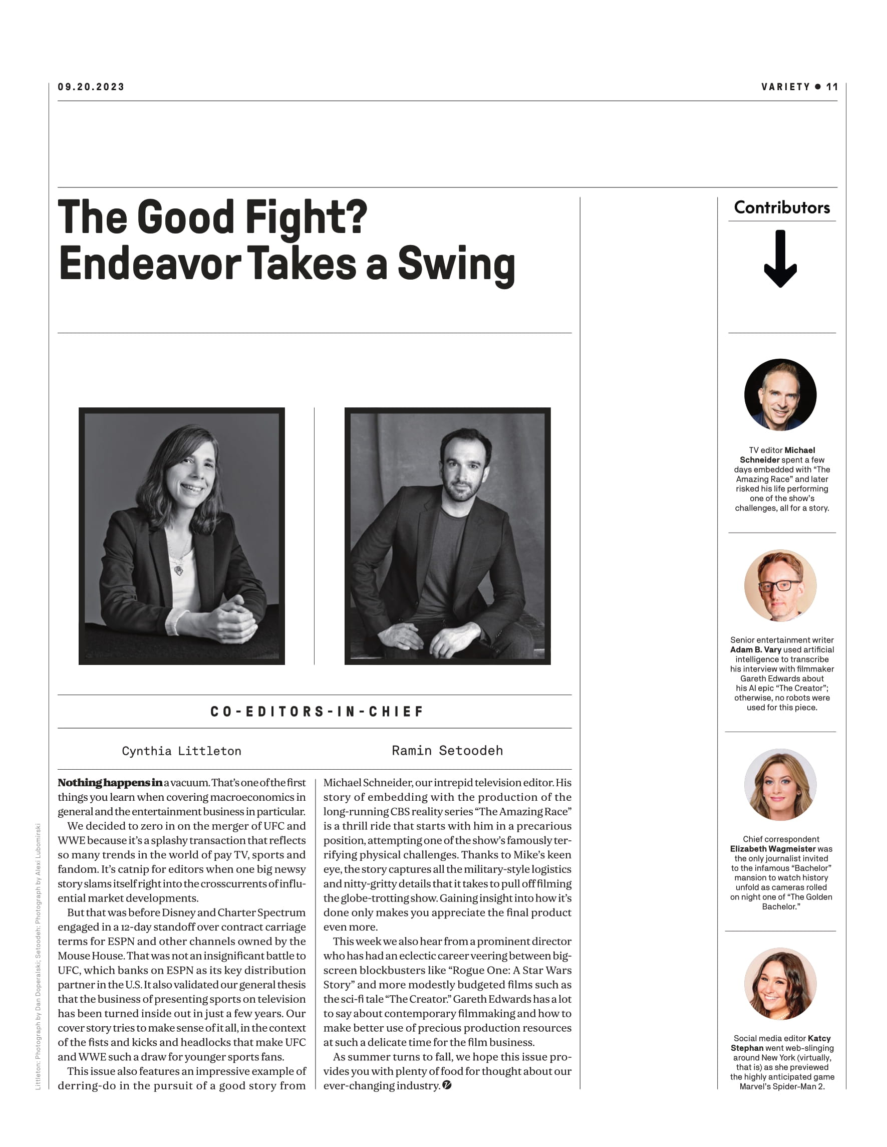 Variety - 23.09.20 Edition: Maulers Of Media, UFC & WWE Link Arms Featuring Ari Emanuel, Dana White & Vince McMahon, Inside Return Of The Amazing Race, Reviews From The Toronto Film Festival & More!