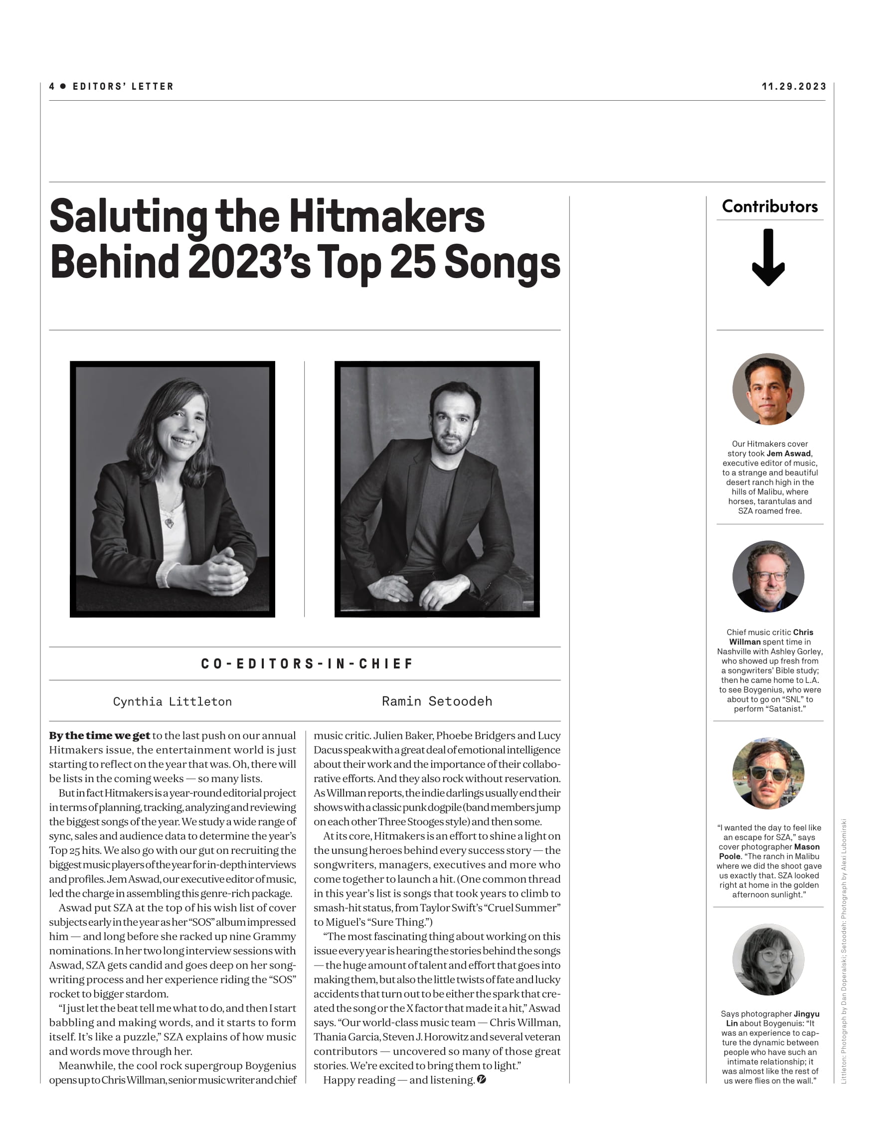 Variety - 23.11.29 Edition: Hitmakers Issue, SZA Gets Candid On Songwriting Process, SOS Album & Grammy Nominations, Boygenius On Their Collaborative Efforts, Unsung Heroes Behind Success & More!