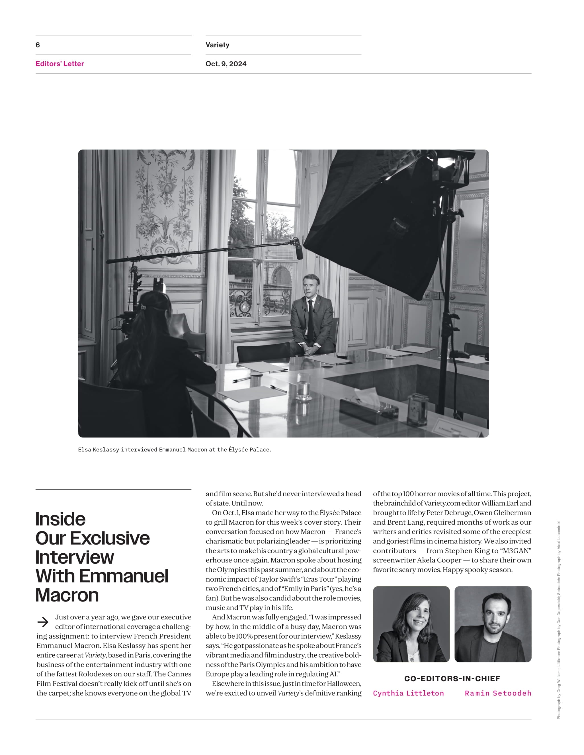 Variety - 24.10.09 Edition: Emmanuel Macron Takes On The Entertainment Industry After Paris Olympics Success, 100 Best Horror Movies In History, Lady Gaga & Joaquin Phoenix Joker: Folie à Deux & More!