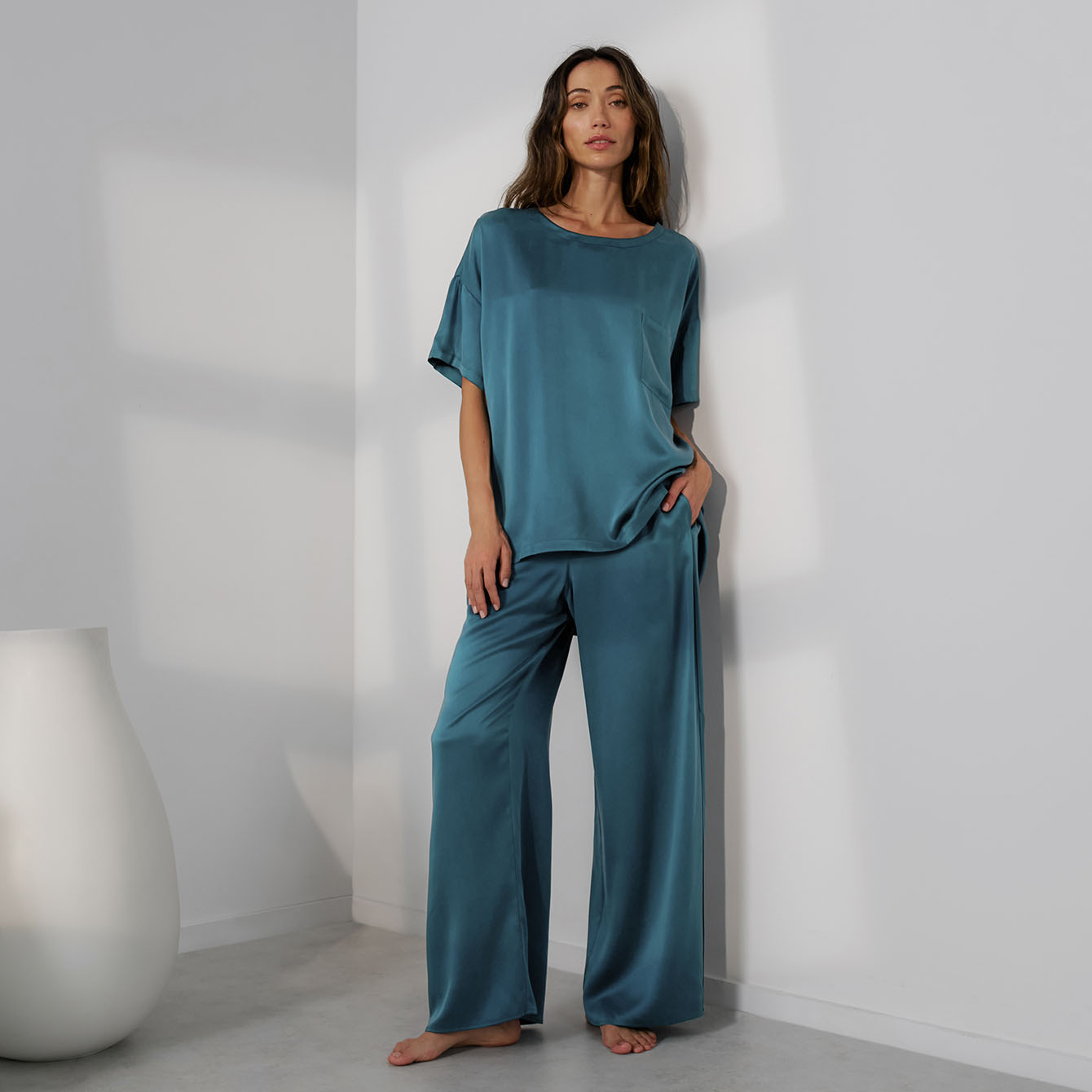 Washable Silk Tee Pant Set