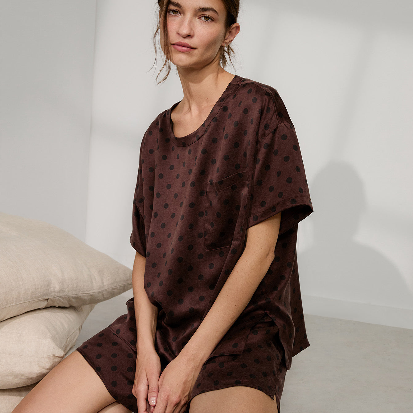 Washable Silk Tee Short Set