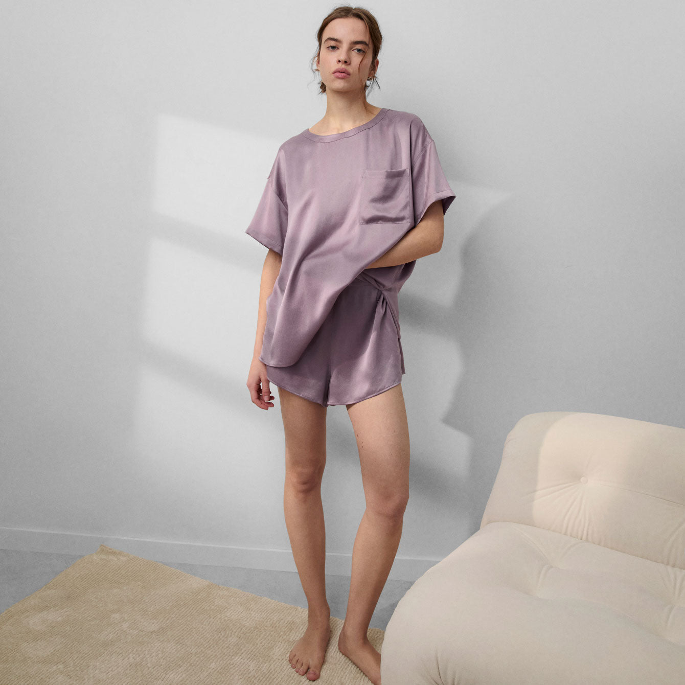Washable Silk Tee Short Set
