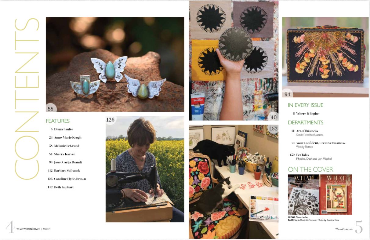 What Women Create - Inspiration For Your Imagination Winter 2023: Photography & Stories Of Handmade Products, Artist Diana Laufer, Melanie LeGrand & Sherry Karver, Sewing, Pottery, Paintings & Pets!
