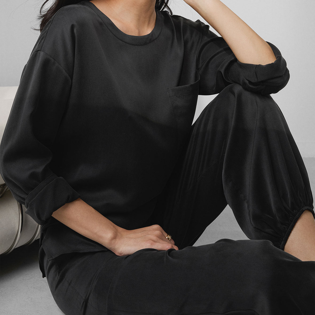 Washable Silk Long Sleeve Jogger Pant Set