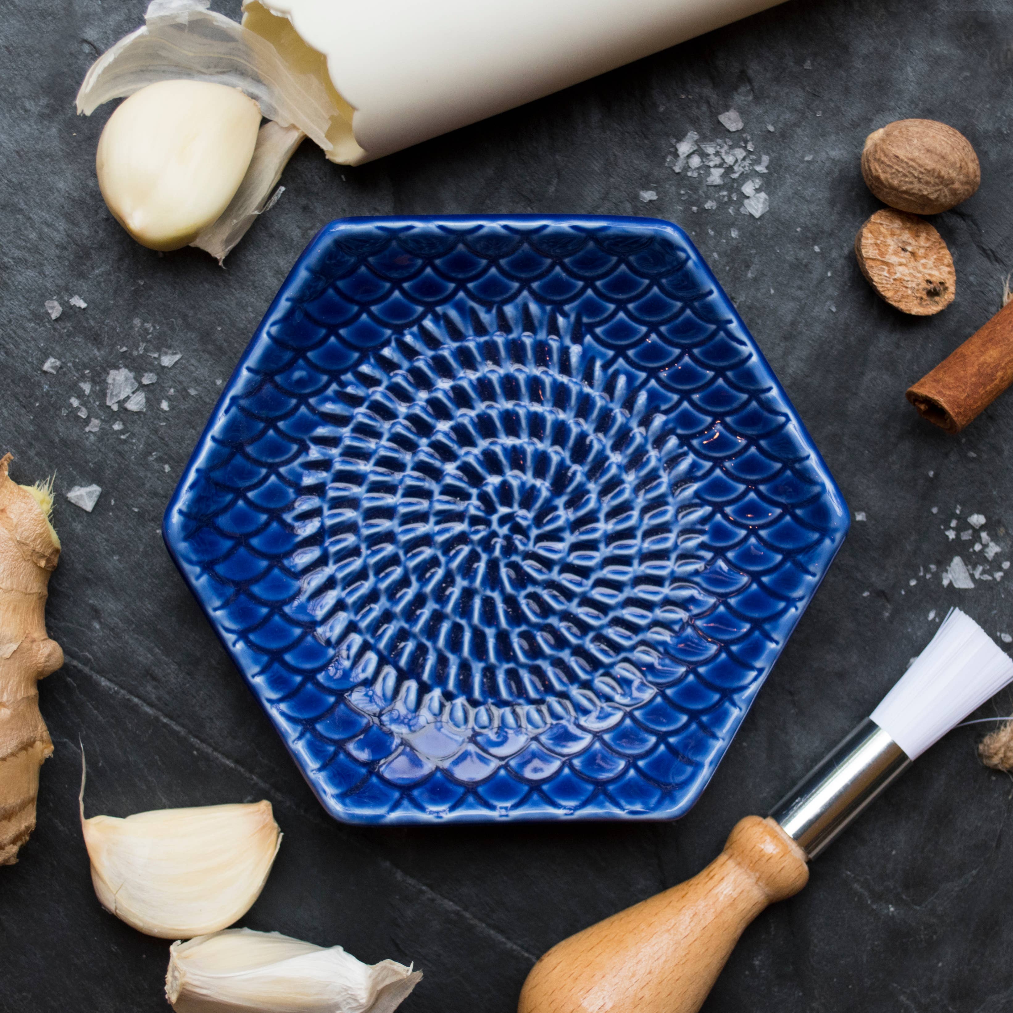 Blue 3 Piece Set: Ceramic Grater, Peeler, Brush