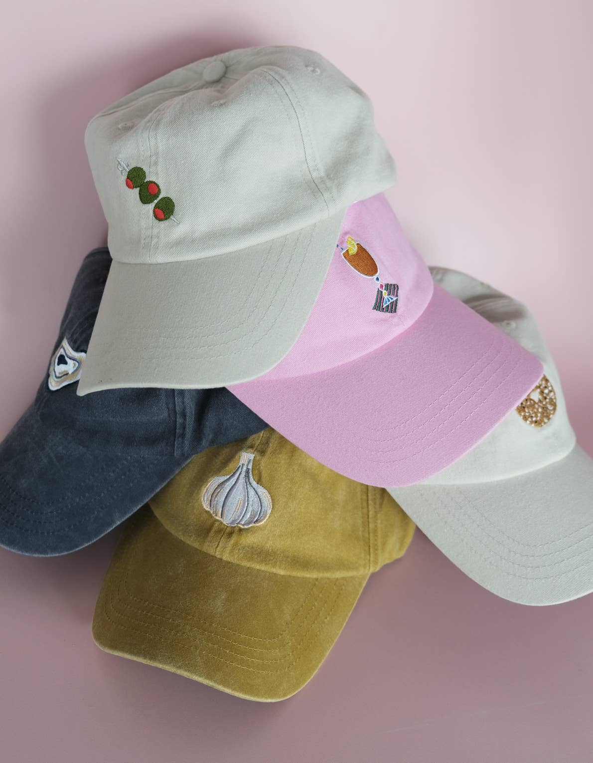 Garlic Embroidered Hat, Washed Mustard