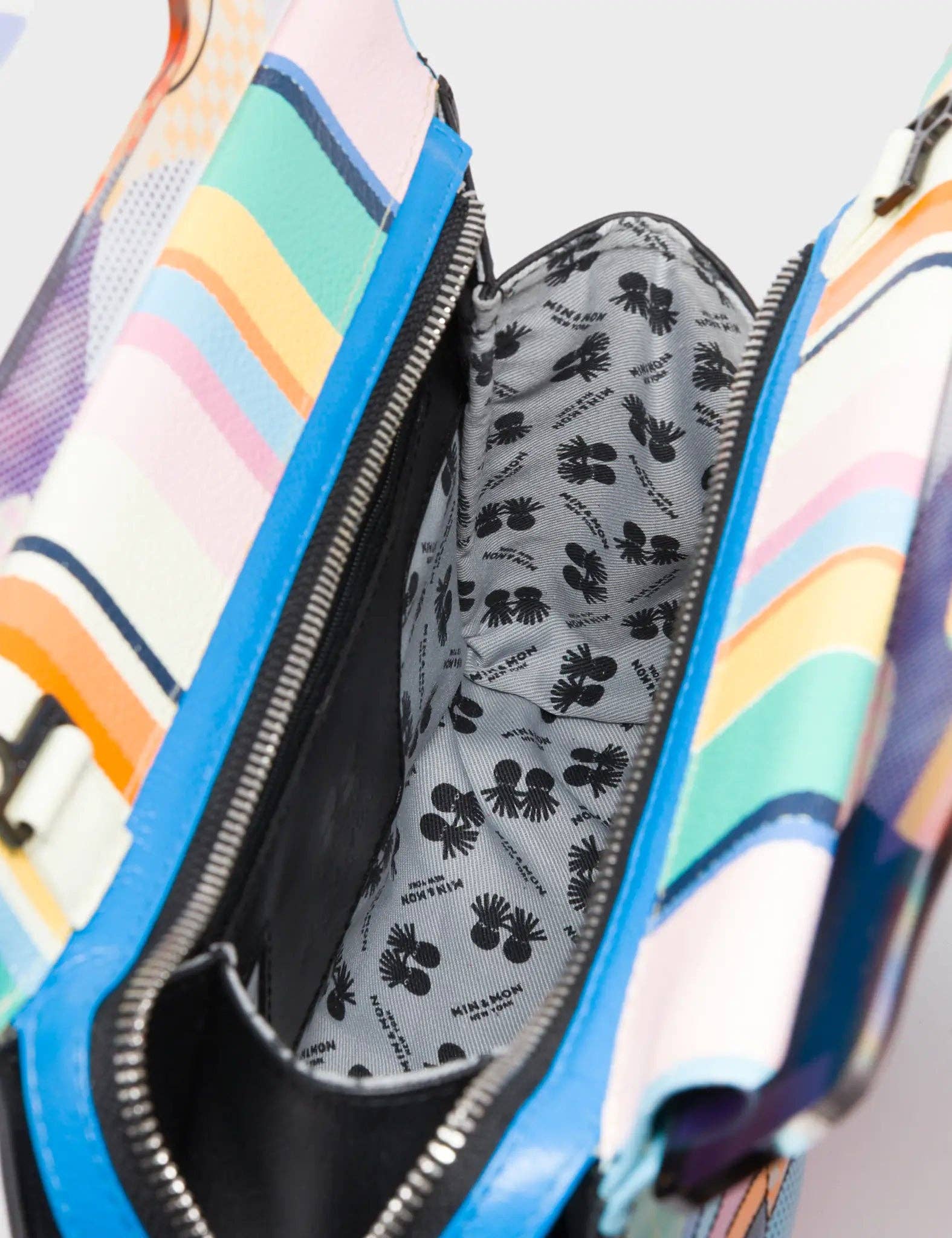 Vali Black Leather Crossbody Handbag Plastic Handle - Happy Mountanis Print