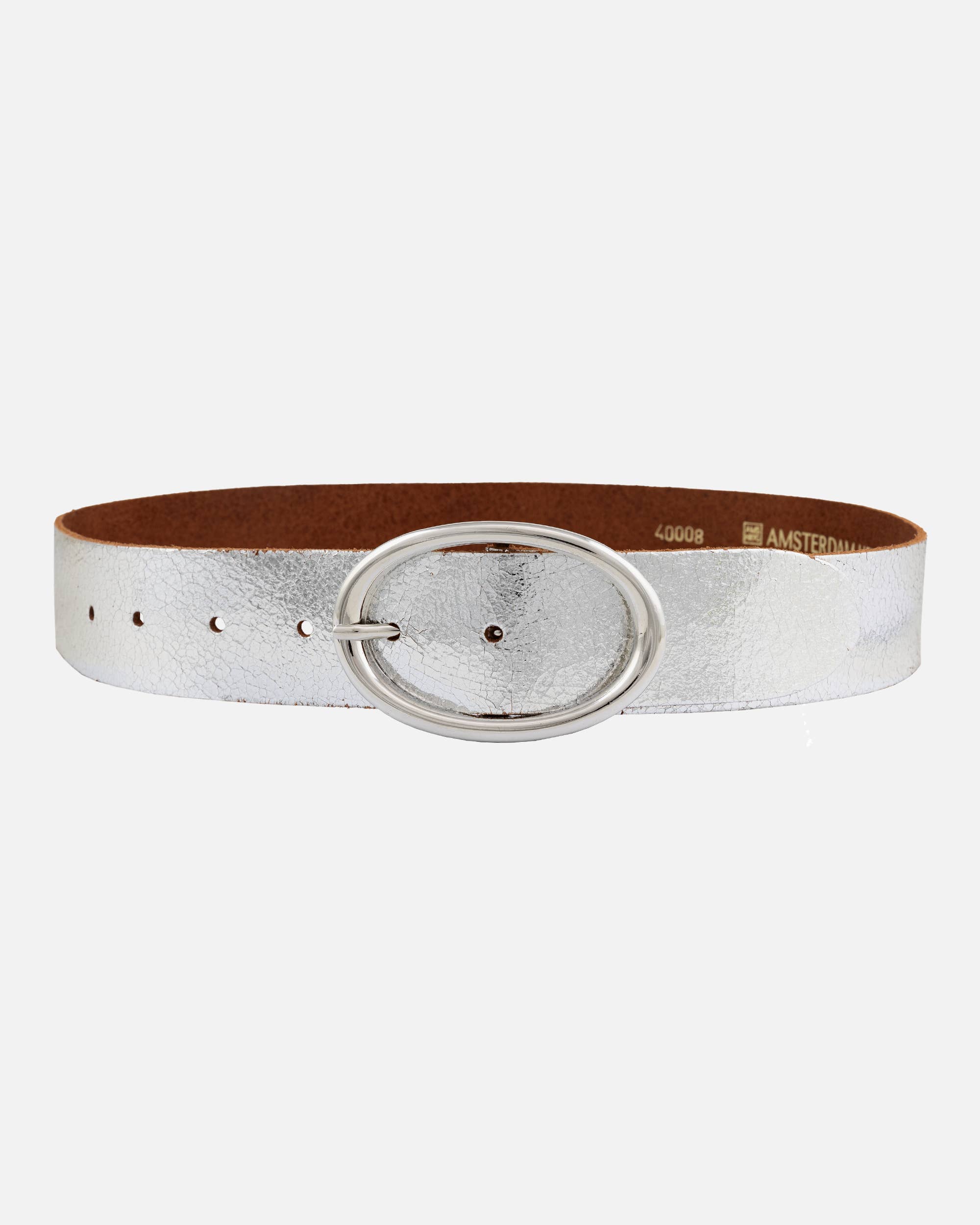 Chi | Metallic Leather Belt with Sleek Oval Buckle