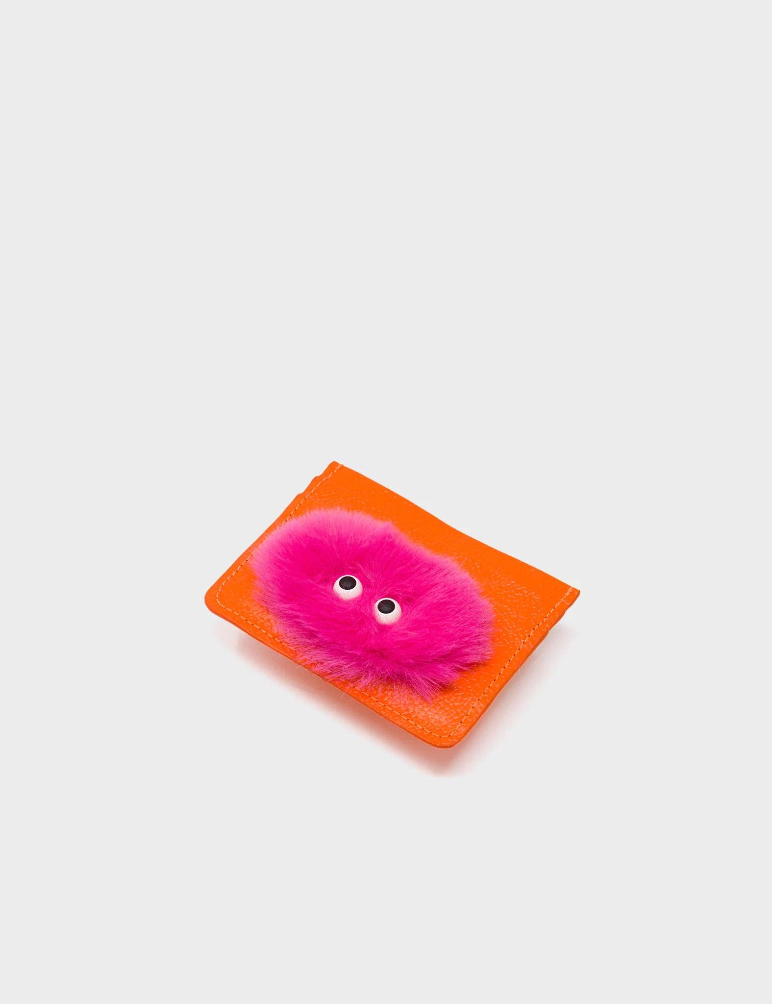 Filium Vermillion Leather Cardholder - Fuzzy Monster Applique