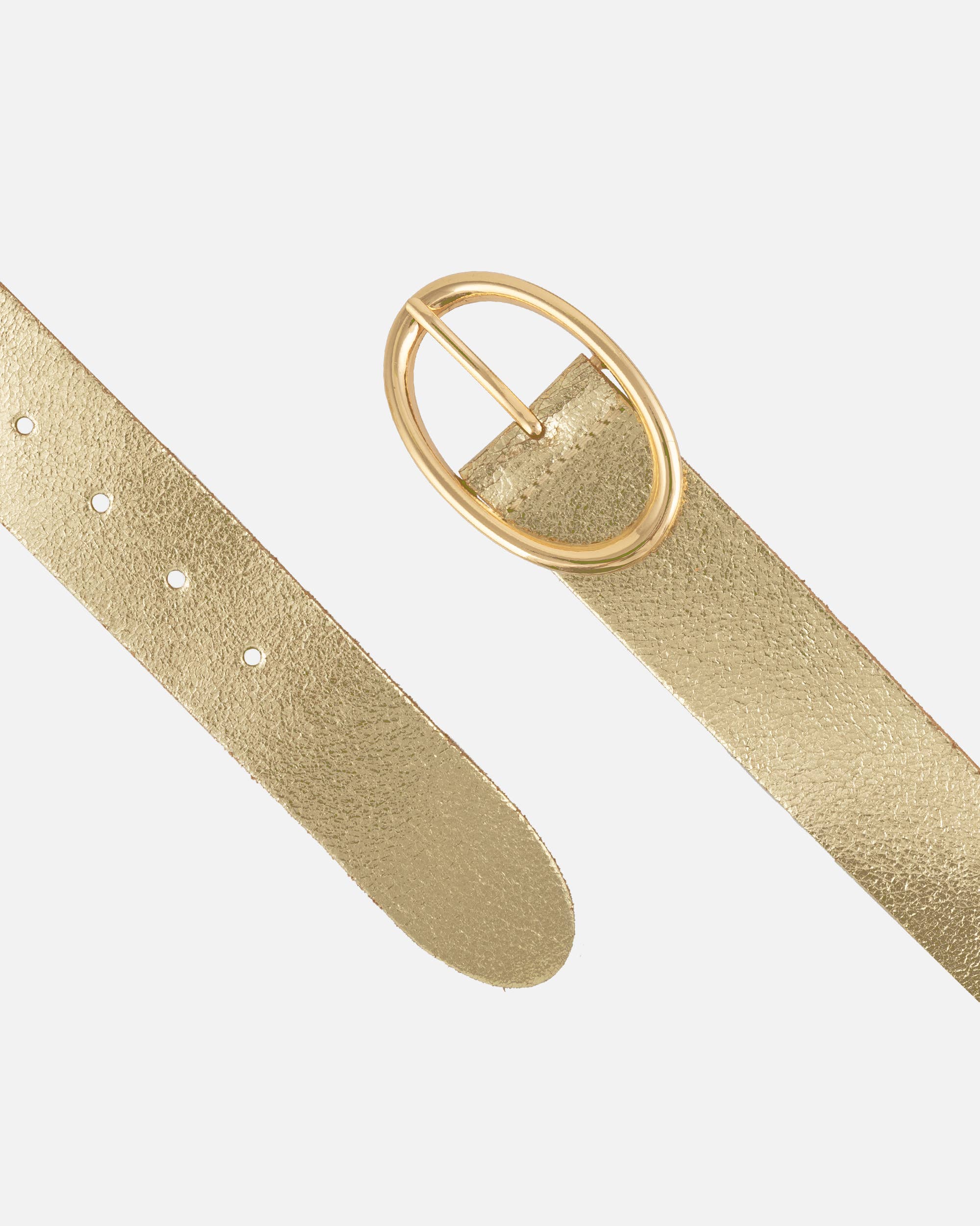 Chi | Metallic Leather Belt with Sleek Oval Buckle