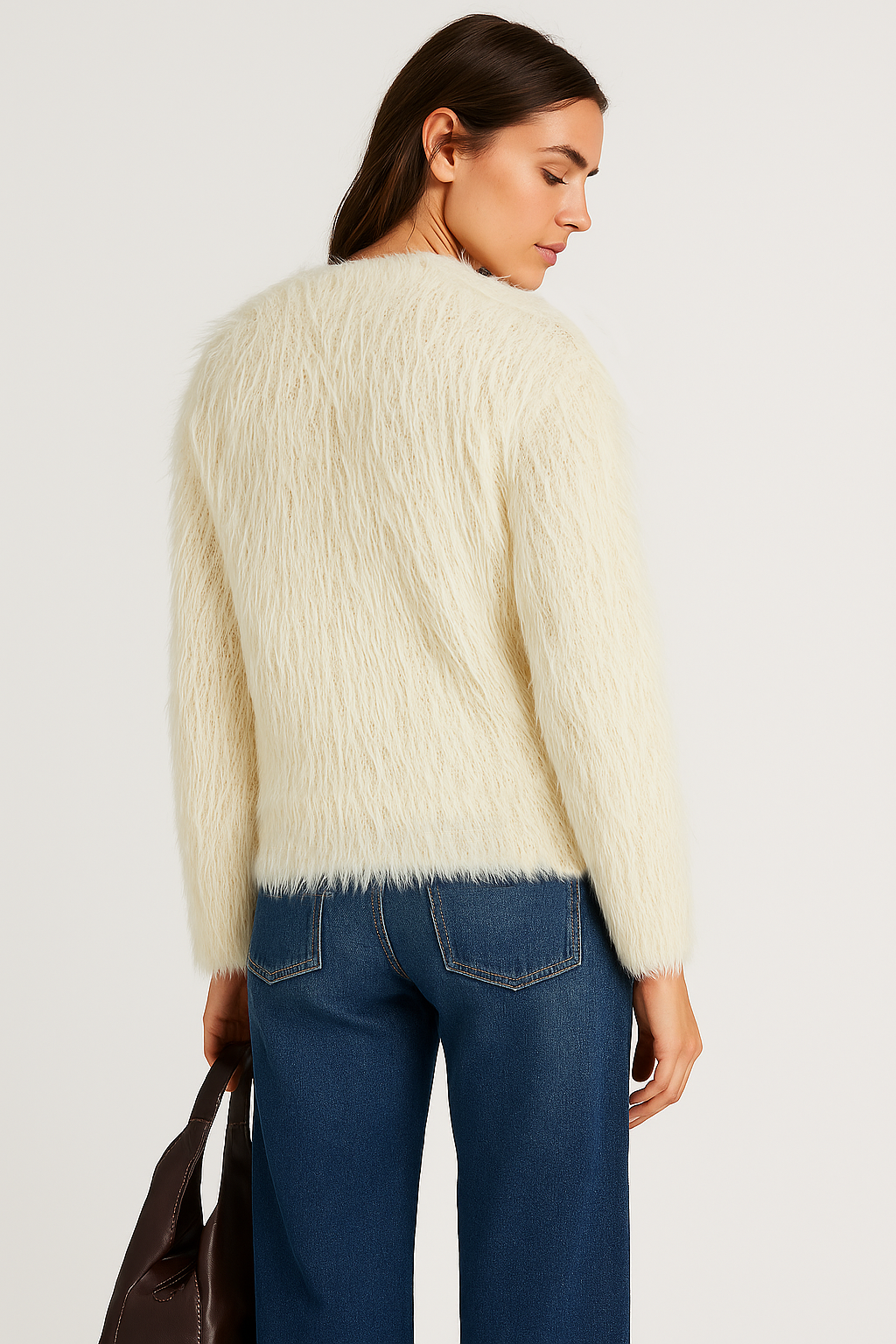 QWJ8285 Faux-fur textured cardigan sweater