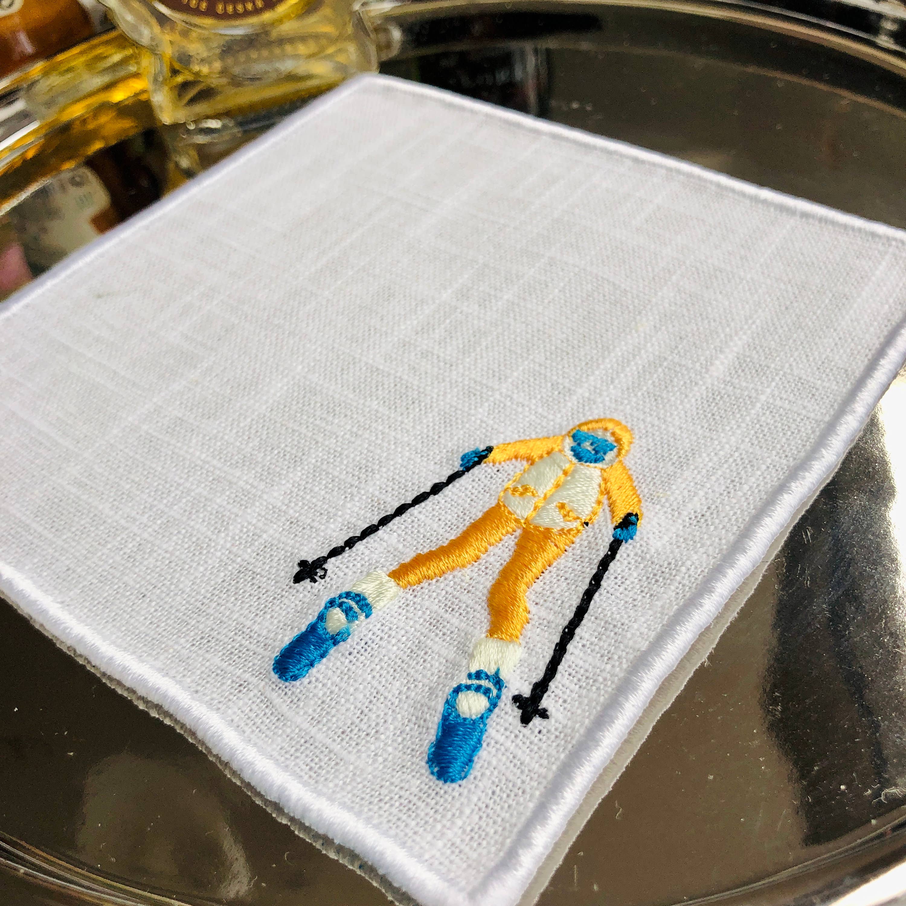 Set of 4/6 Embroider Winter Sport Olympics Cocktail Napkins