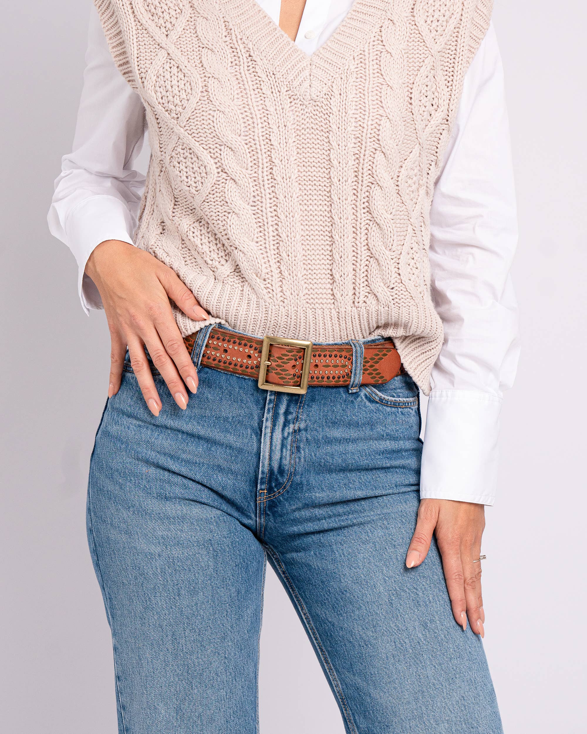 Daya | Studded Leather Belt Women - Embellished Belt