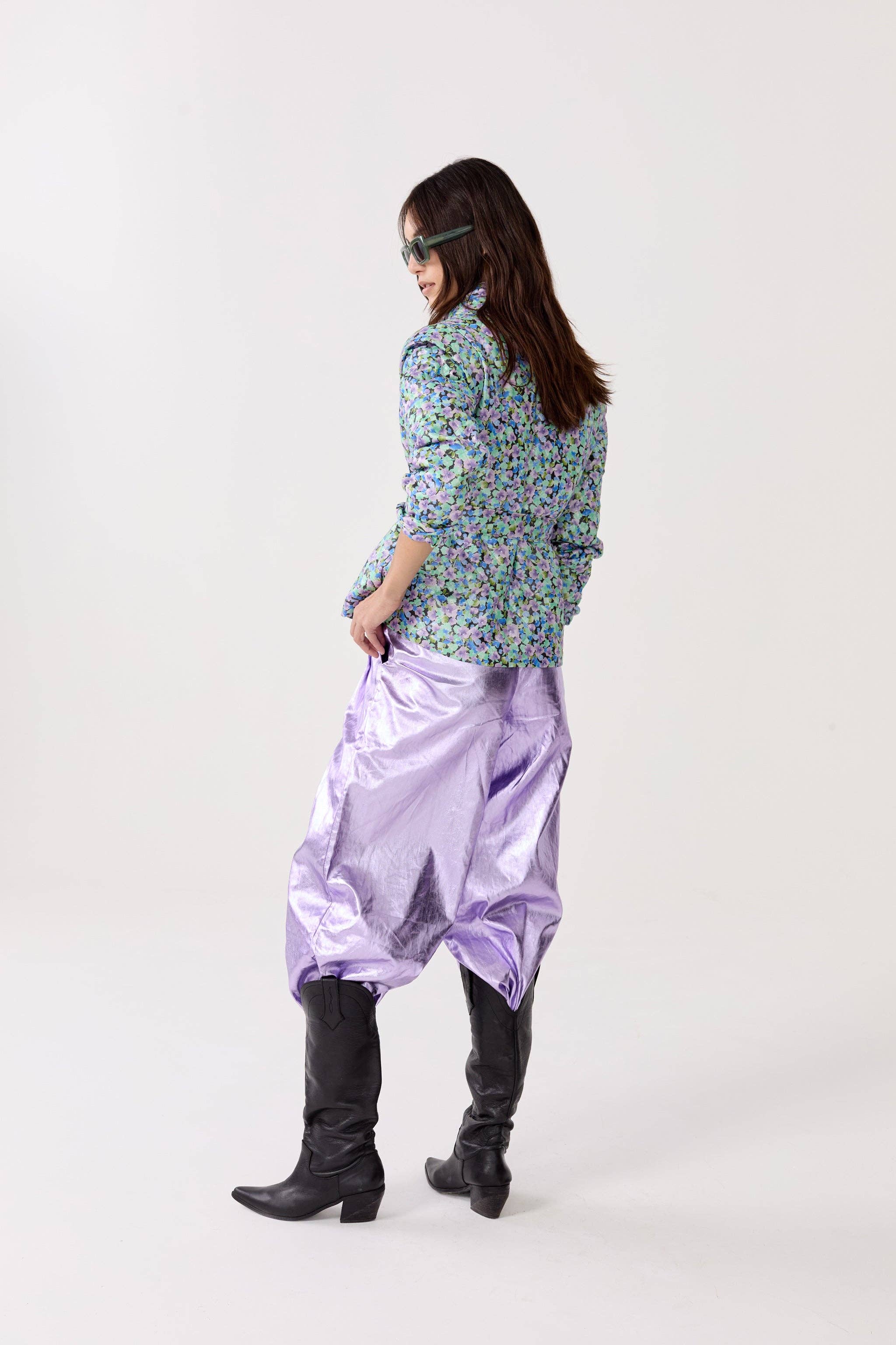 Culotte Metallic Linen Pants - Violet