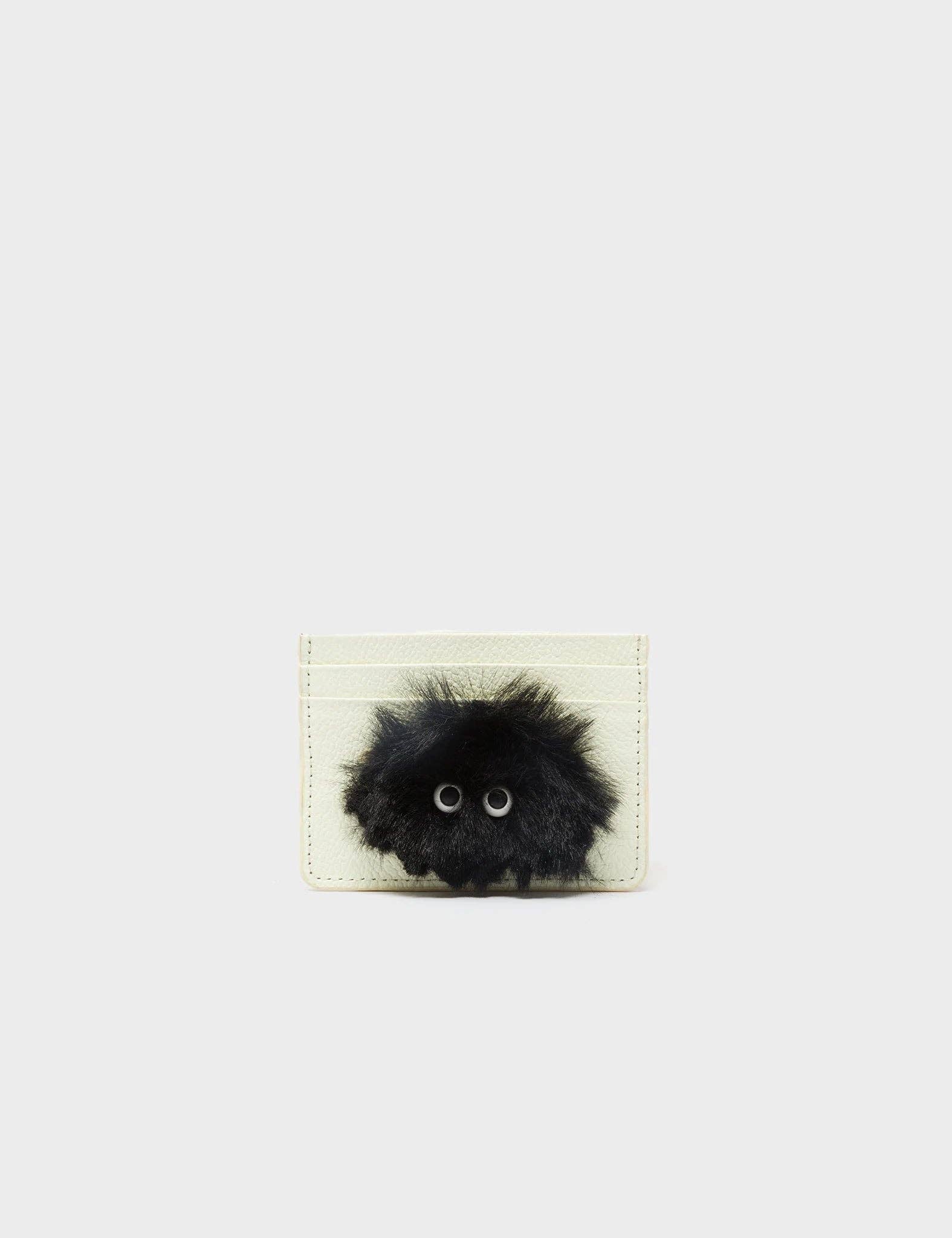 Filium Almond Leather Cardholder - Fuzzy Monster Applique